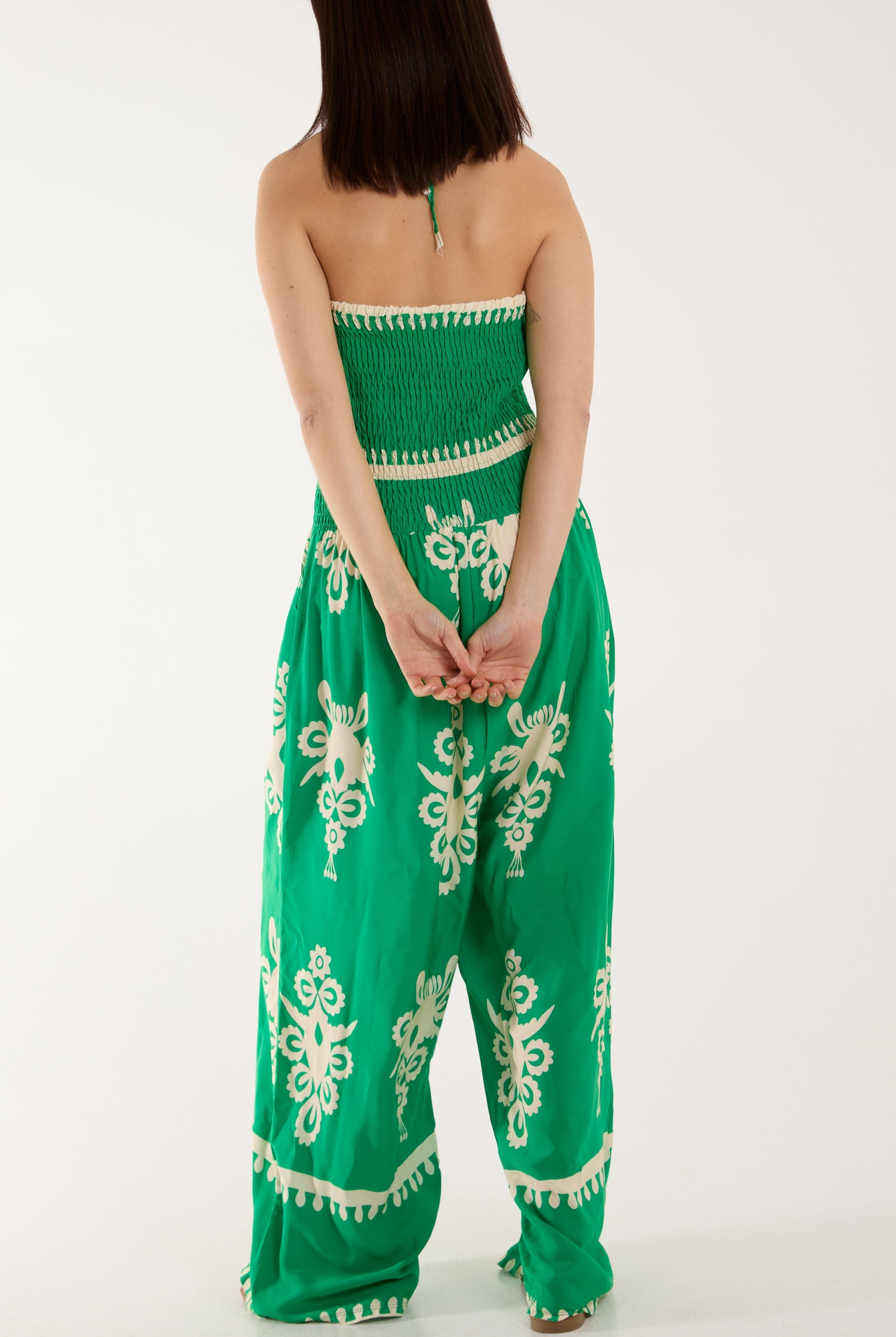 Shirred Bodice Bandeau Printed Jumpsuit Jumpsuits WearAll