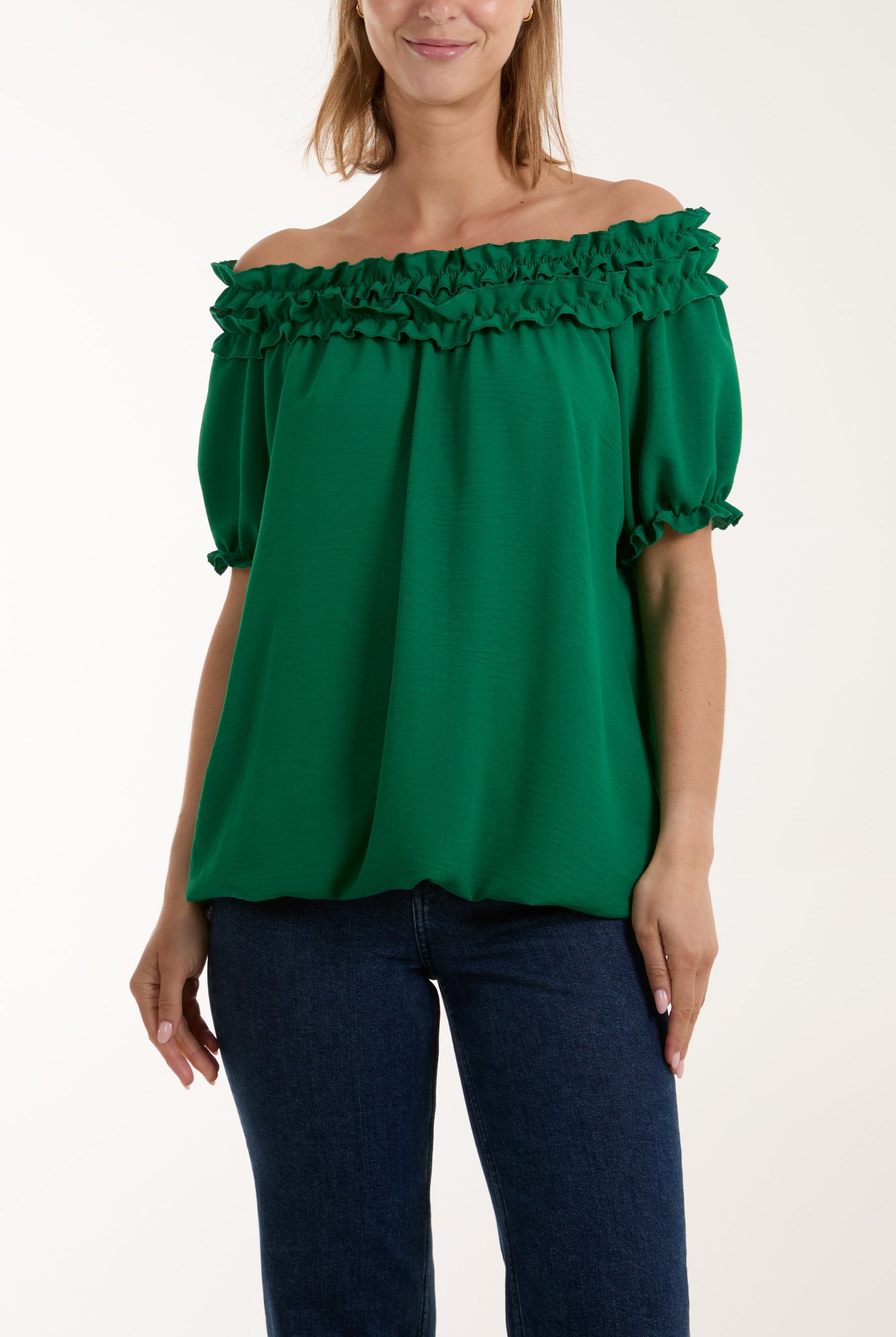 Ruffle Bardot Bubble Hem Top Tops WearAll Jade One Size