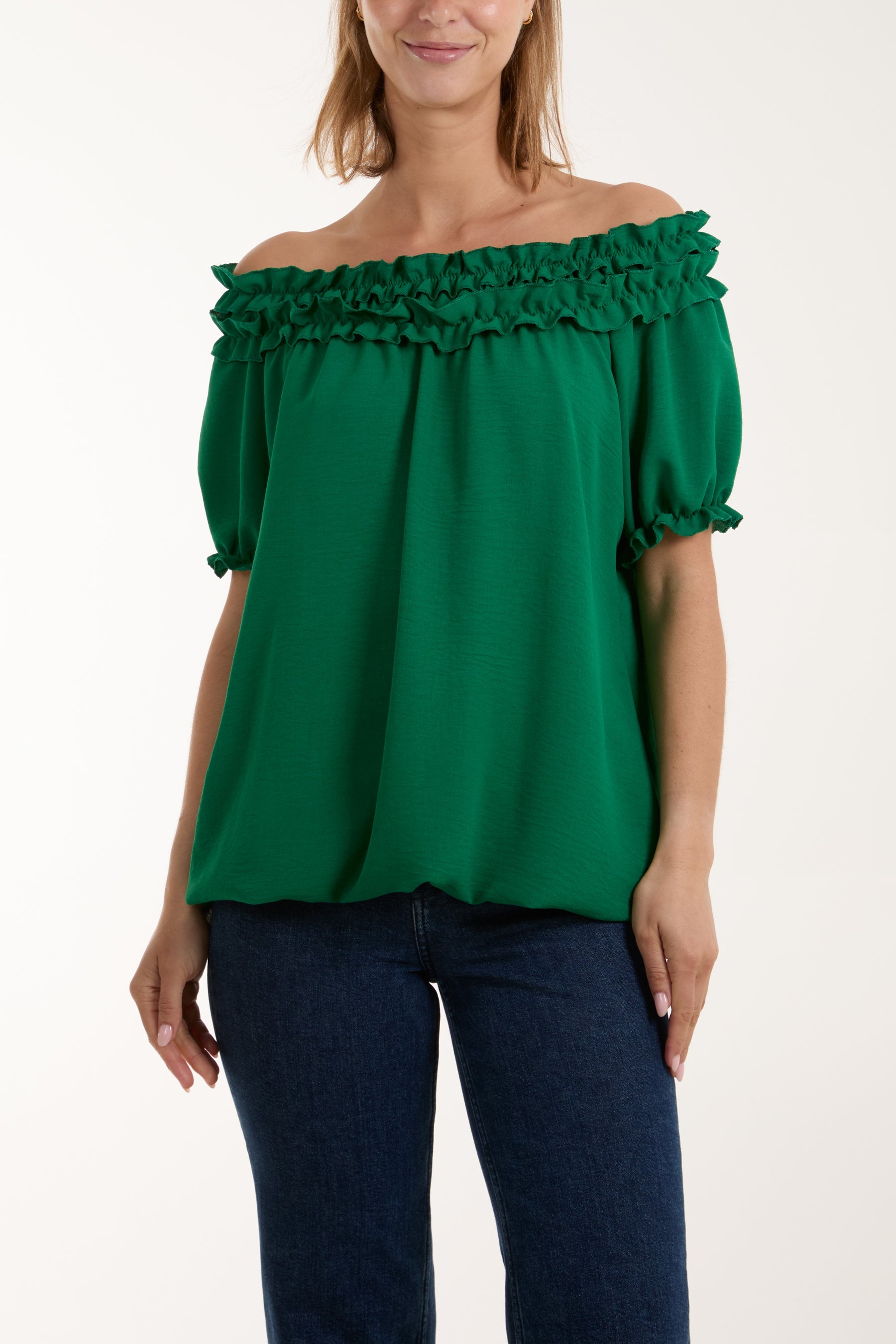 Ruffle Bardot Bubble Hem Top Tops WearAll Jade One Size