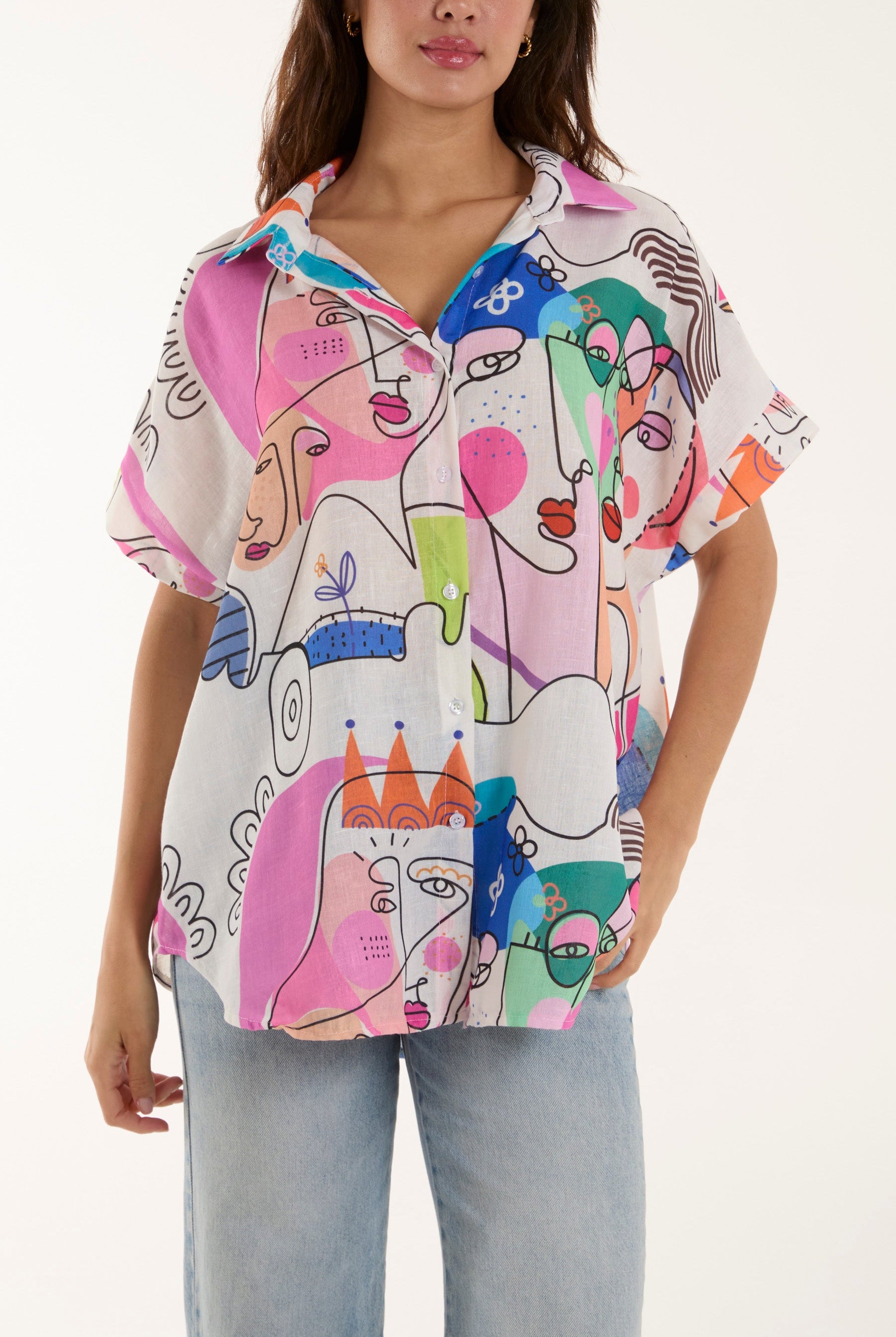 Abstract Faces Front Knot Shirt Shirts WearAll Pink One Size