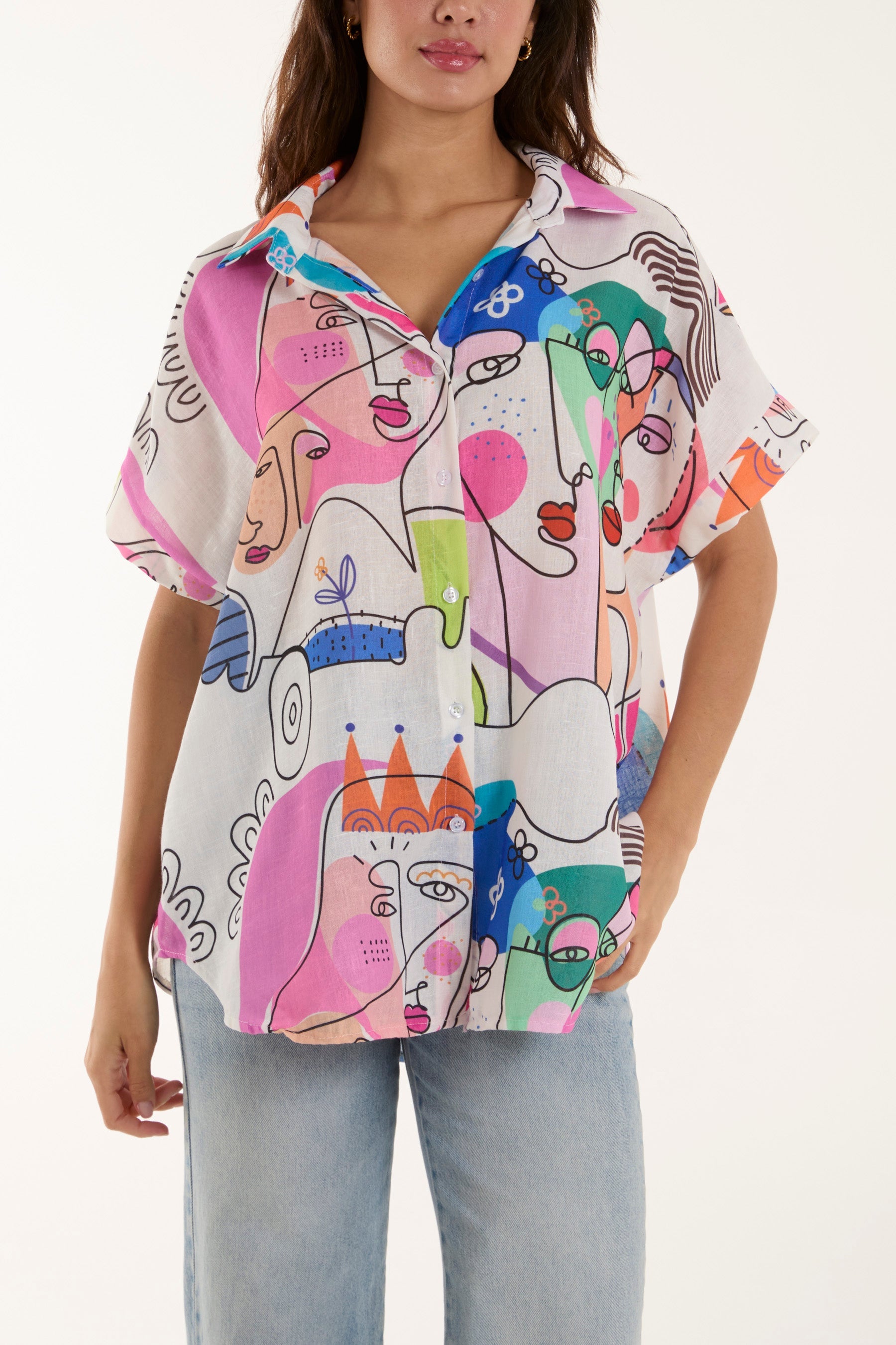 Abstract Faces Front Knot Shirt Shirts WearAll Pink One Size