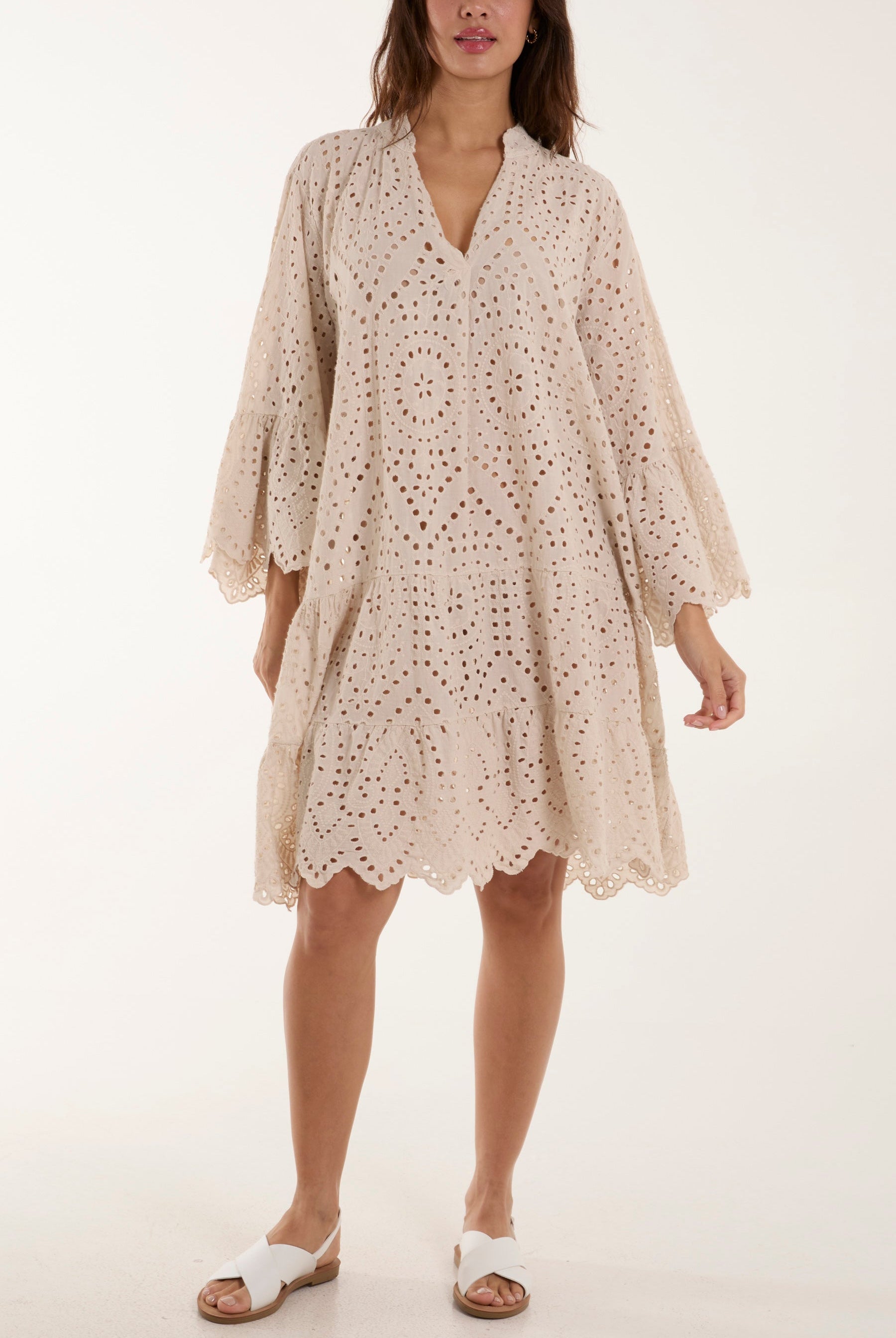 Broderie Anglaise Tunic Dress Dresses WearAll Stone One Size