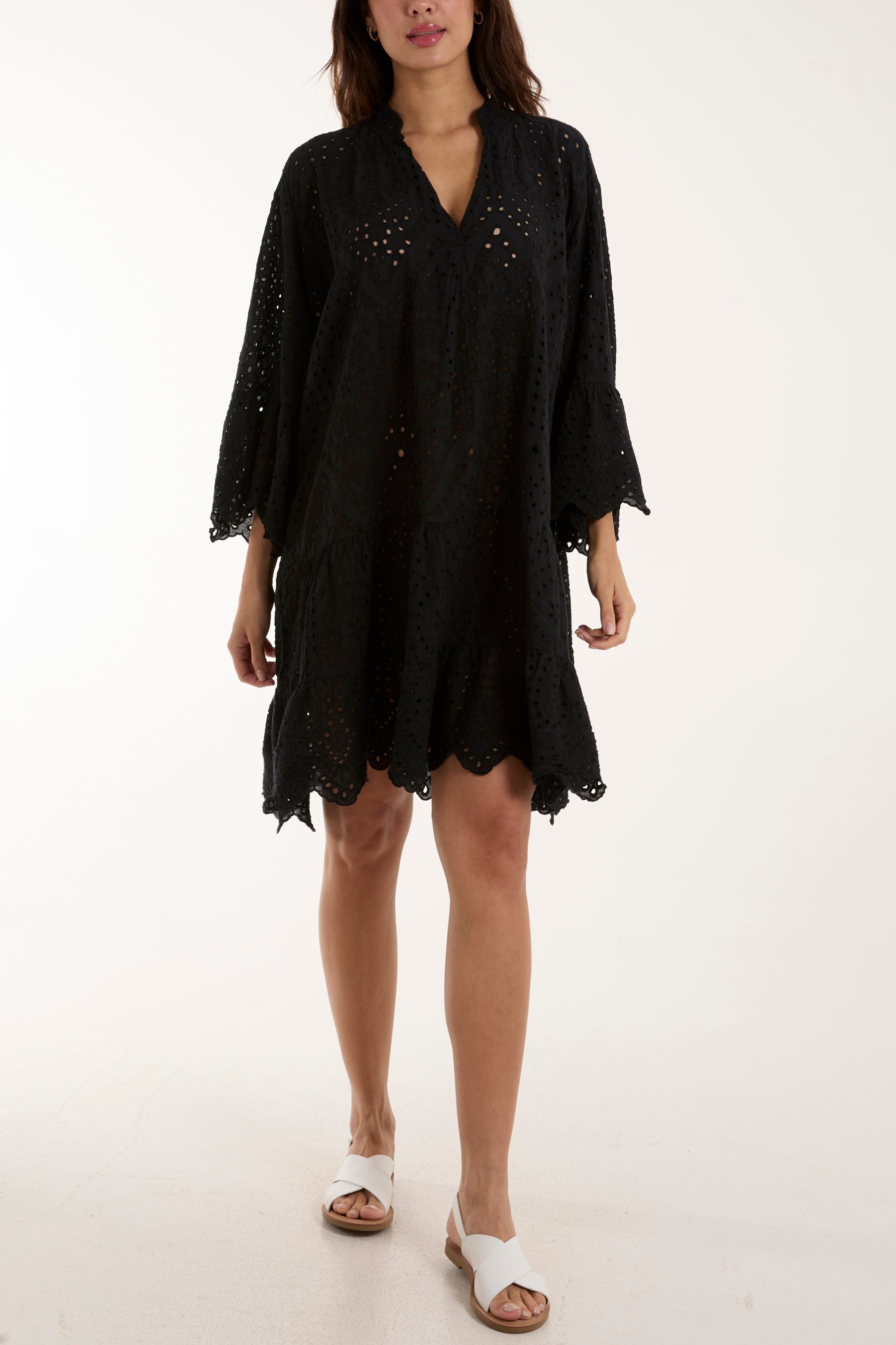 Broderie Anglaise Tunic Dress Dresses WearAll Black One Size