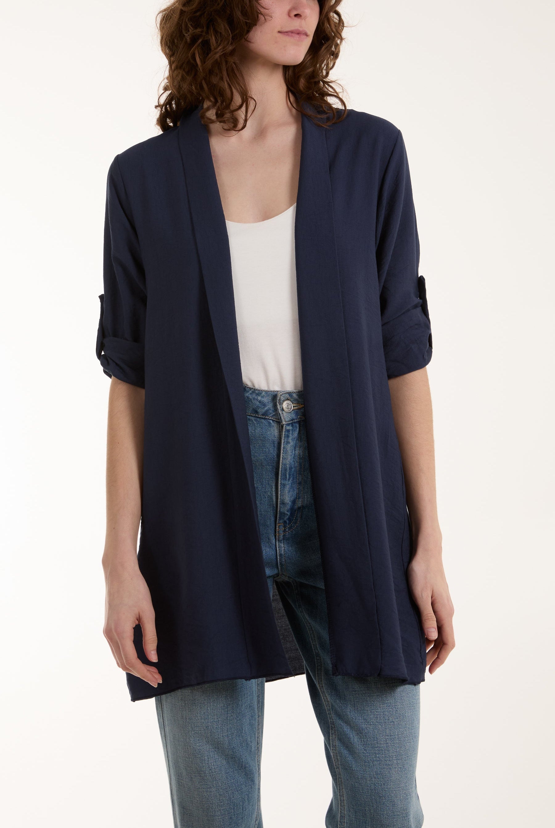 Edge To Edge Roll Back Sleeve Jacket Jackets WearAll Navy One Size