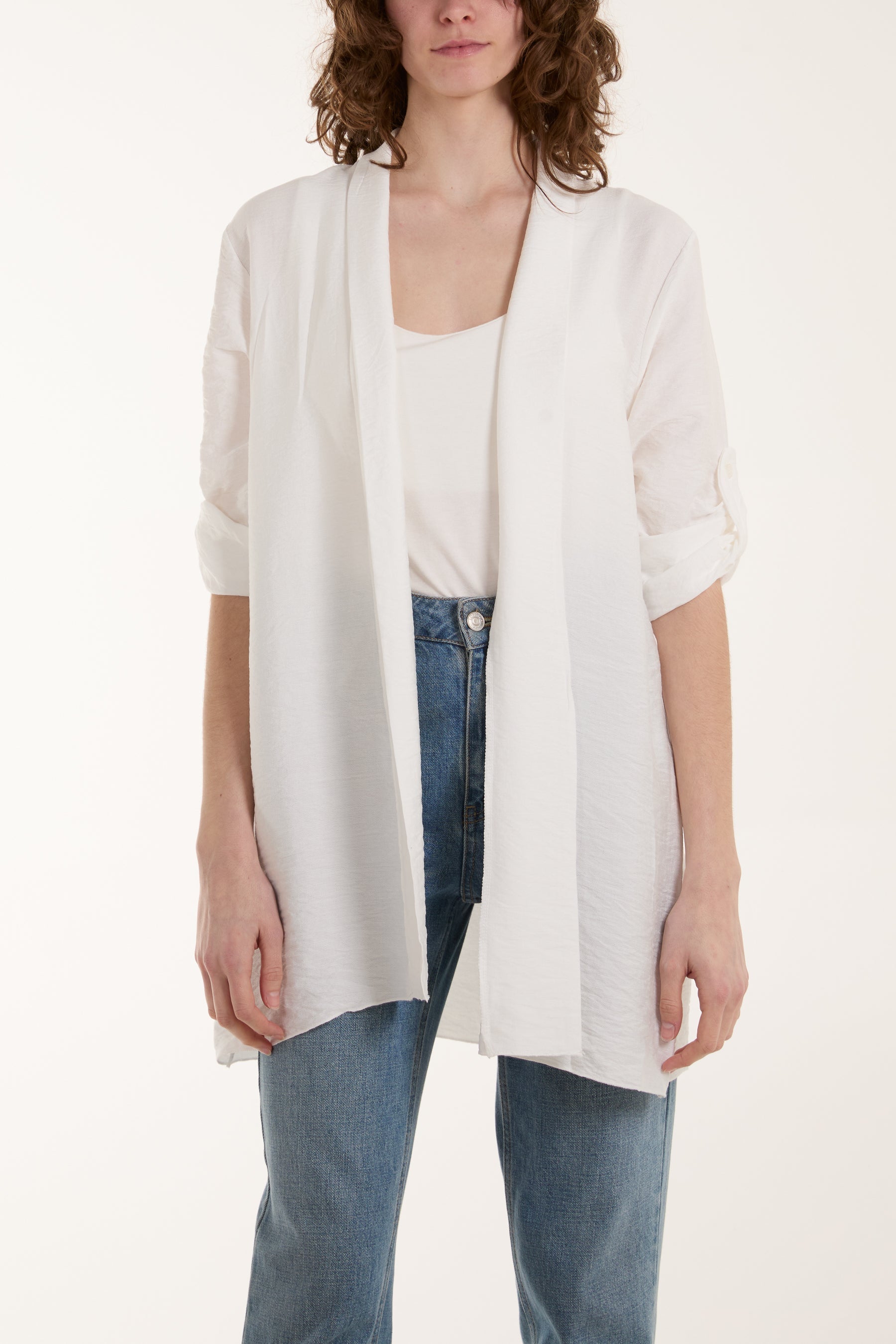 Edge To Edge Roll Back Sleeve Jacket Jackets WearAll White One Size