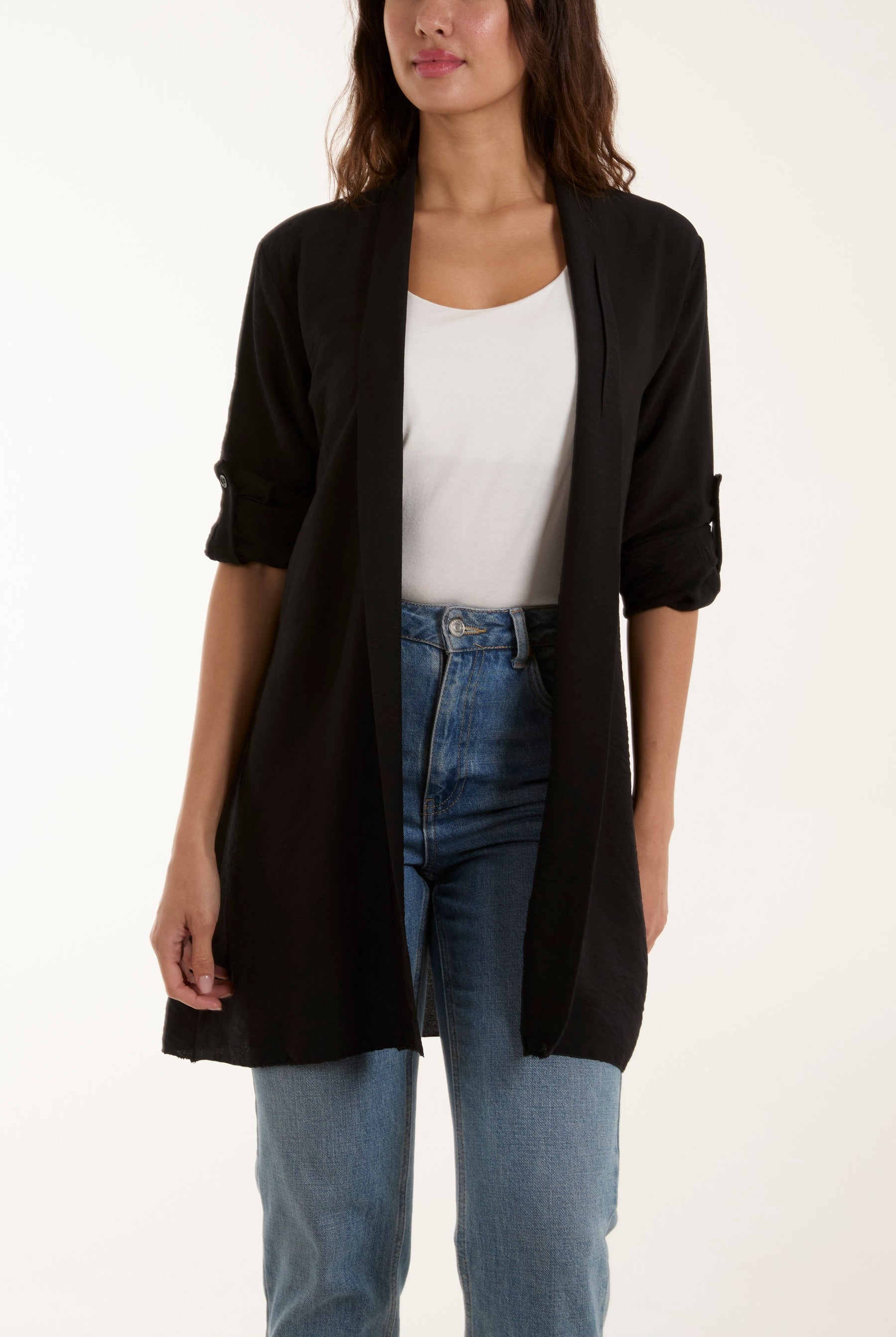 Edge To Edge Roll Back Sleeve Jacket Jackets WearAll Black One Size