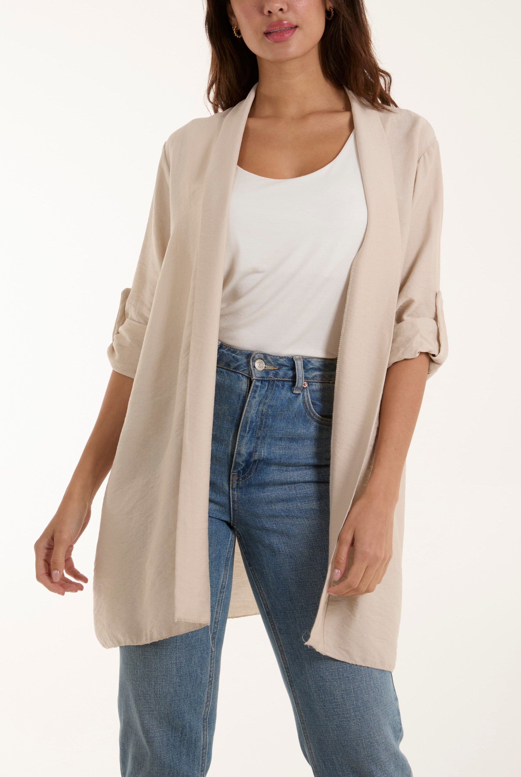 Edge To Edge Roll Back Sleeve Jacket Jackets WearAll Stone One Size