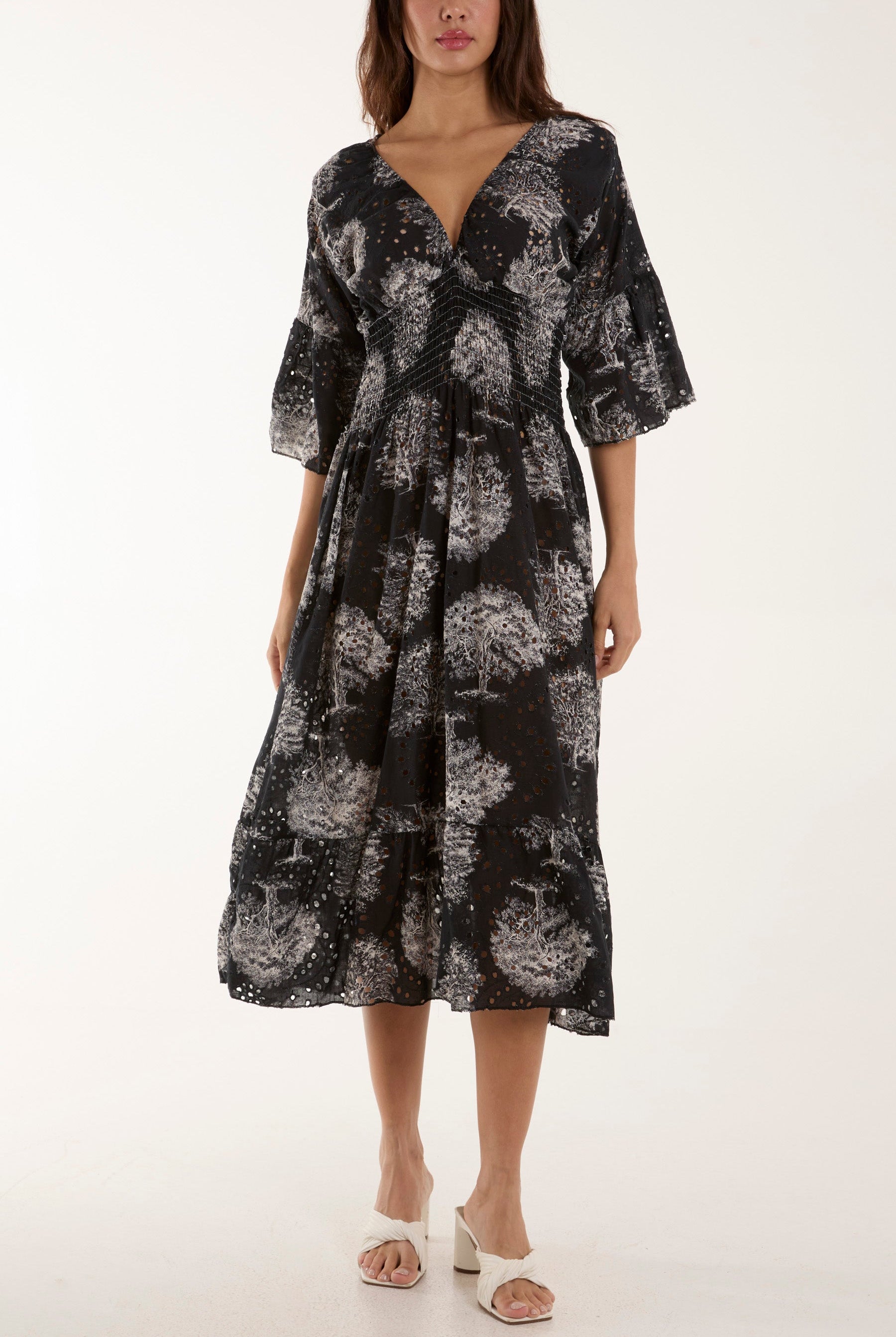 Tree Broderie Anglaise Midi Dress Dresses WearAll Black One Size