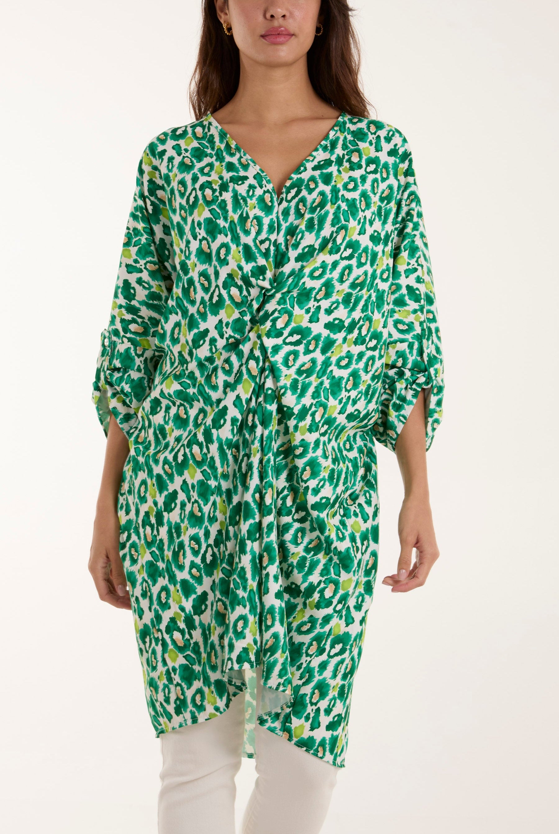 Leopard Print Twisted Front Blouse Dresses WearAll Jade One Size