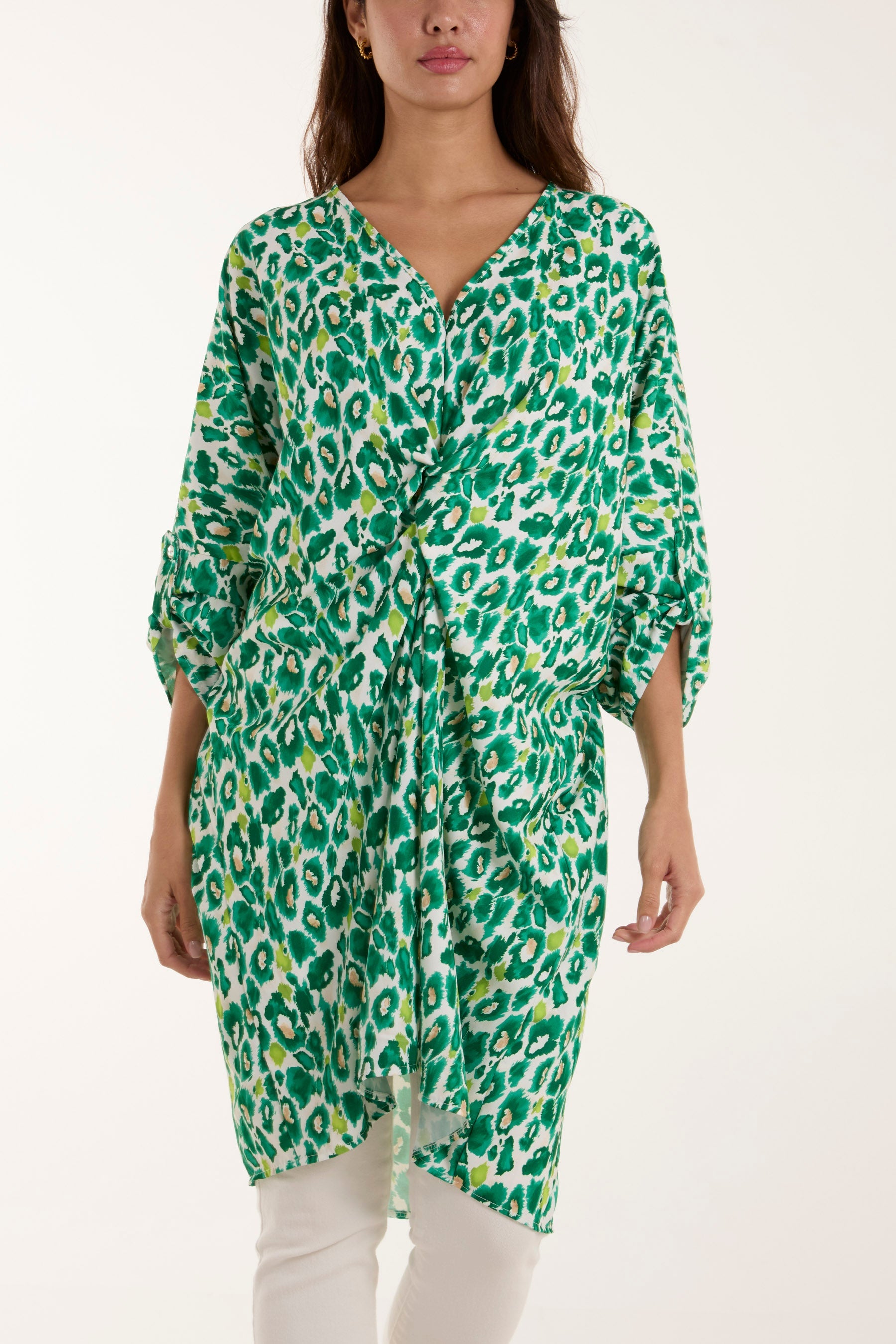 Leopard Print Twisted Front Blouse Dresses WearAll Jade One Size