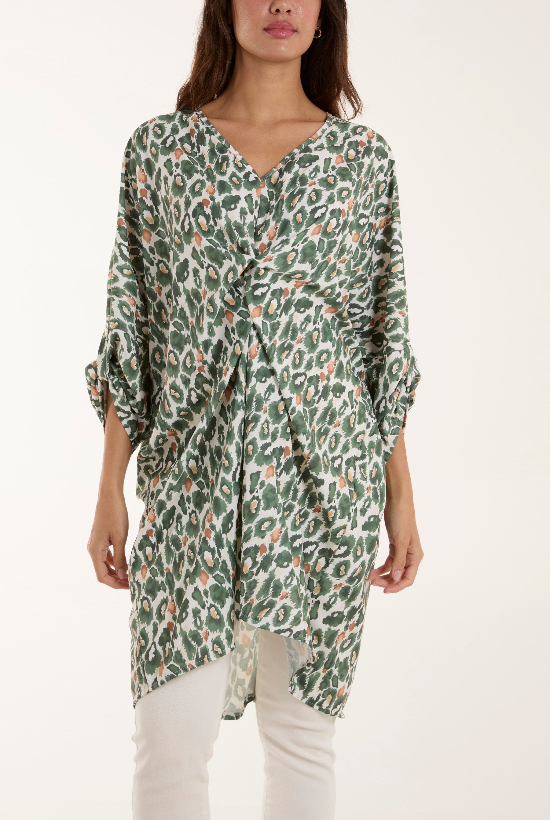 Leopard Print Twisted Front Blouse Dresses WearAll Khaki One Size