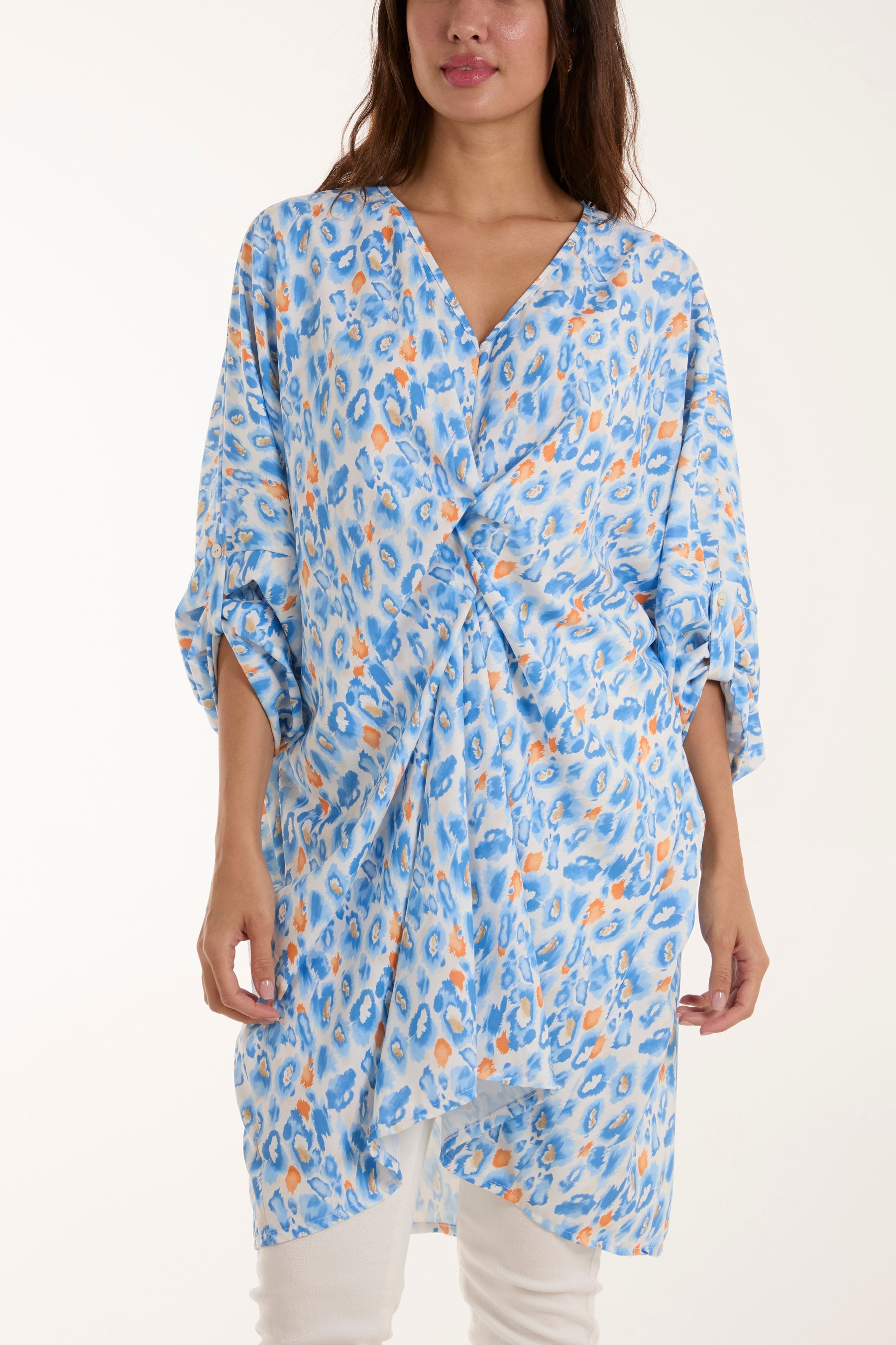 Leopard Print Twisted Front Blouse Dresses WearAll Light Blue One Size