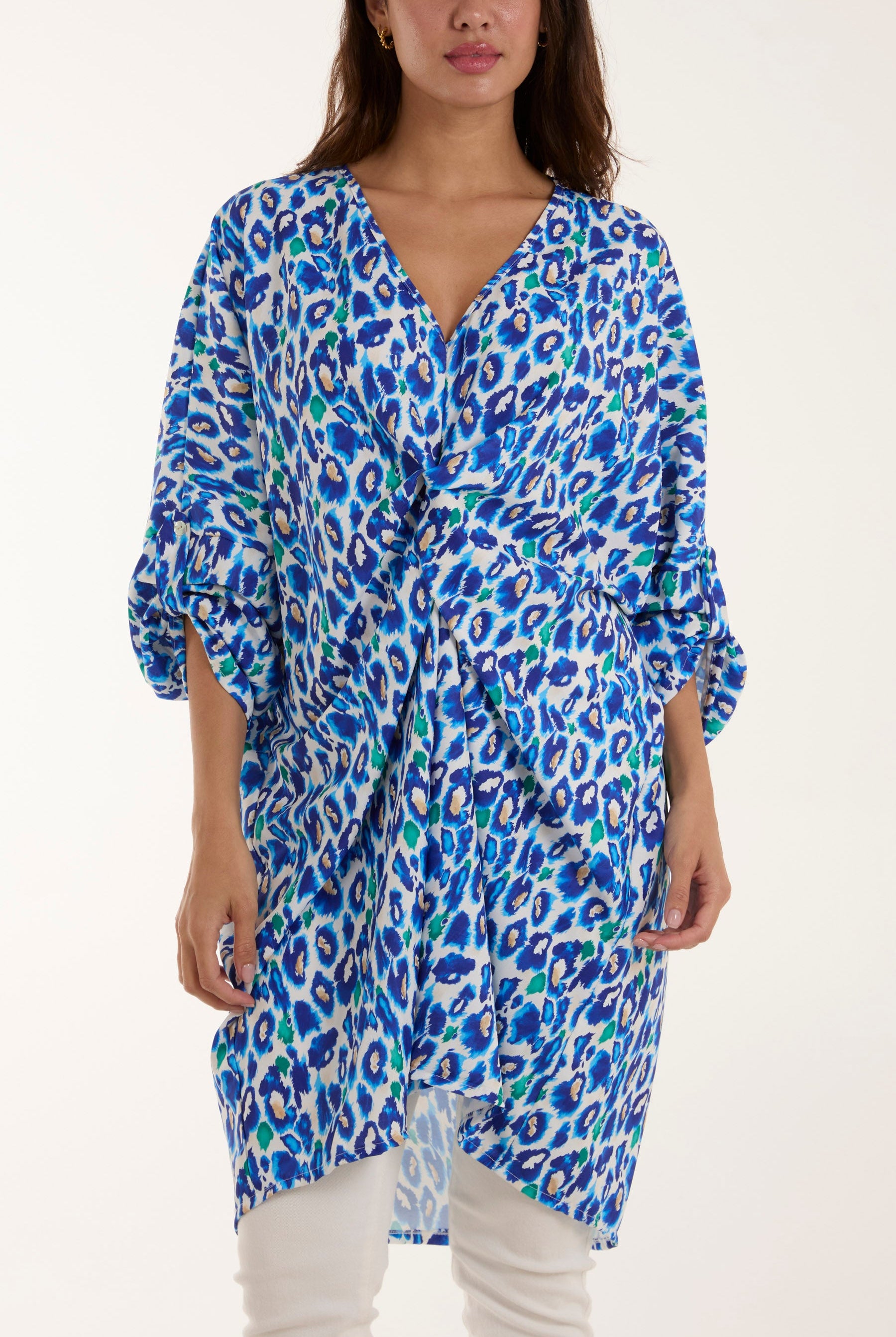 Leopard Print Twisted Front Blouse Dresses WearAll Royal Blue One Size