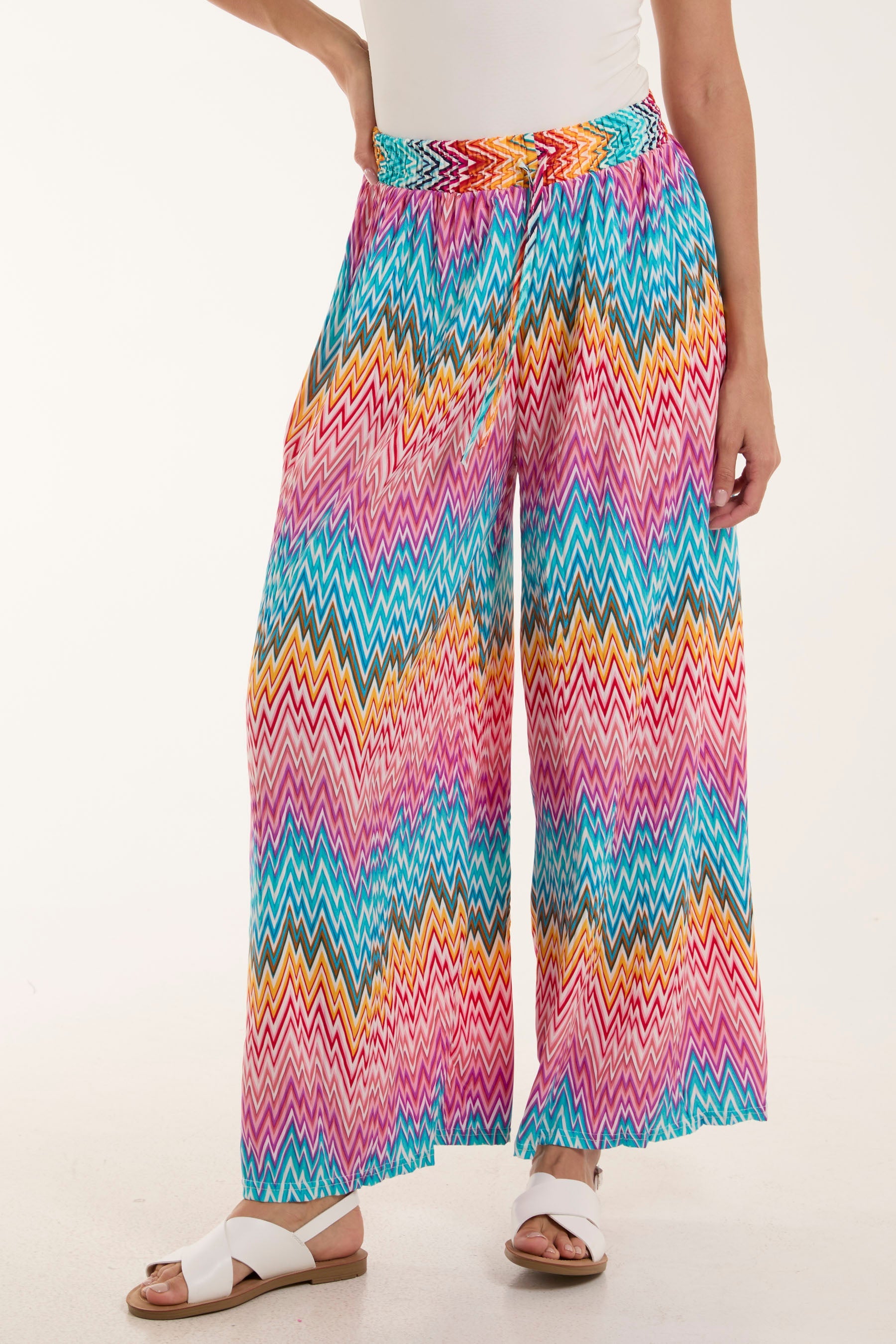 Zigzag Crushed Wide Leg Trousers Trousers WearAll