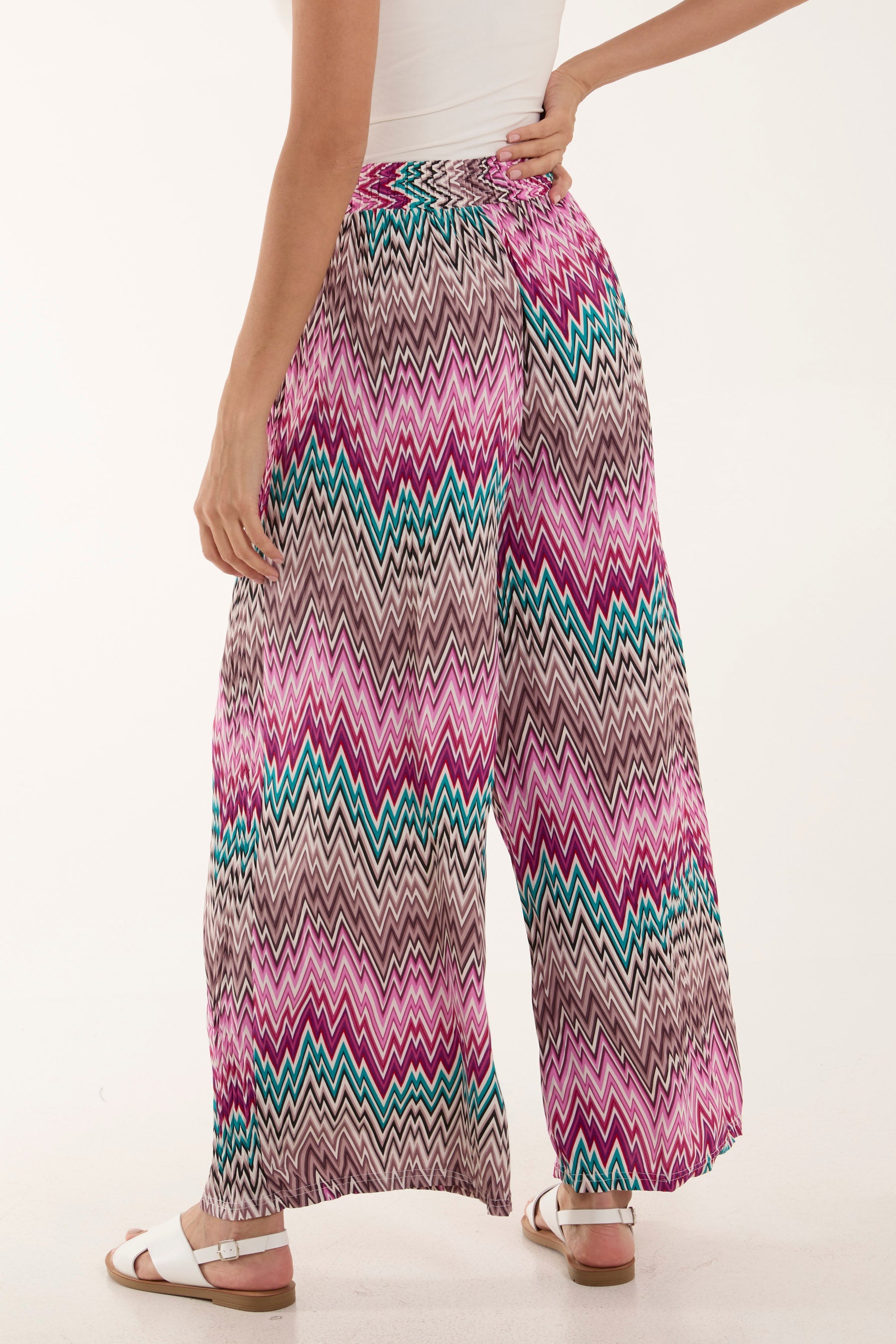 Zigzag Crushed Wide Leg Trousers Trousers WearAll