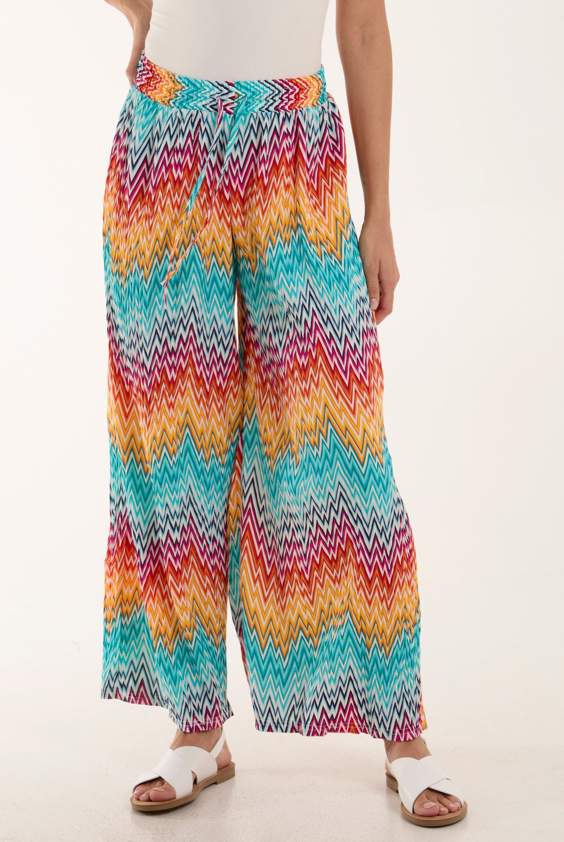Zigzag Crushed Wide Leg Trousers Trousers WearAll Multi S/M-L/XL