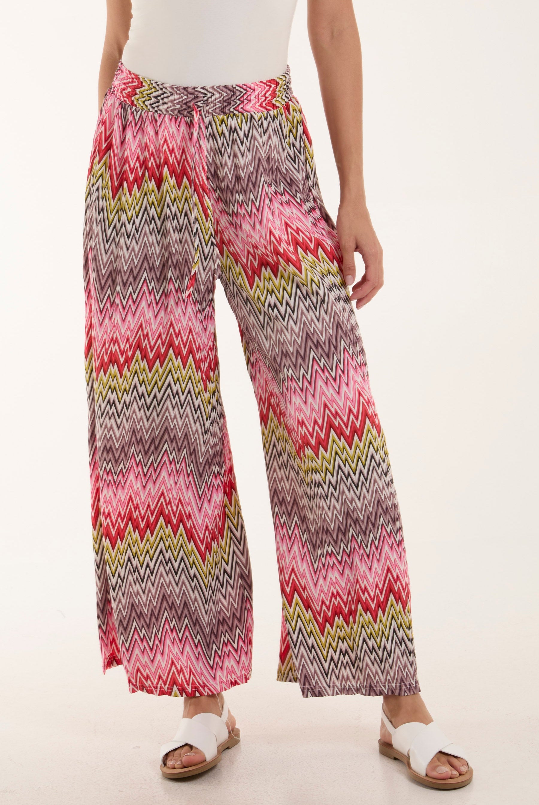 Zigzag Crushed Wide Leg Trousers Trousers WearAll