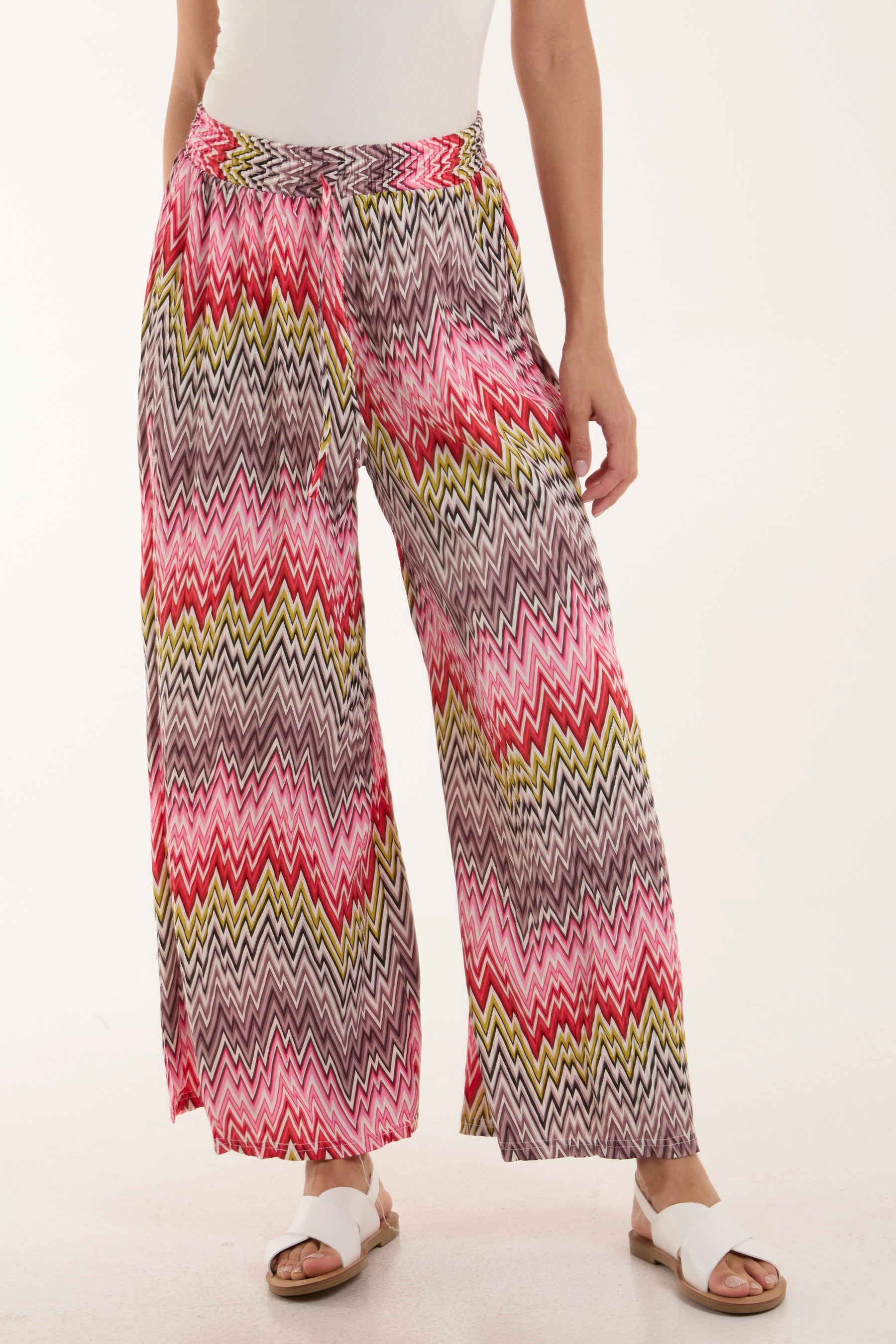 Zigzag Crushed Wide Leg Trousers Trousers WearAll