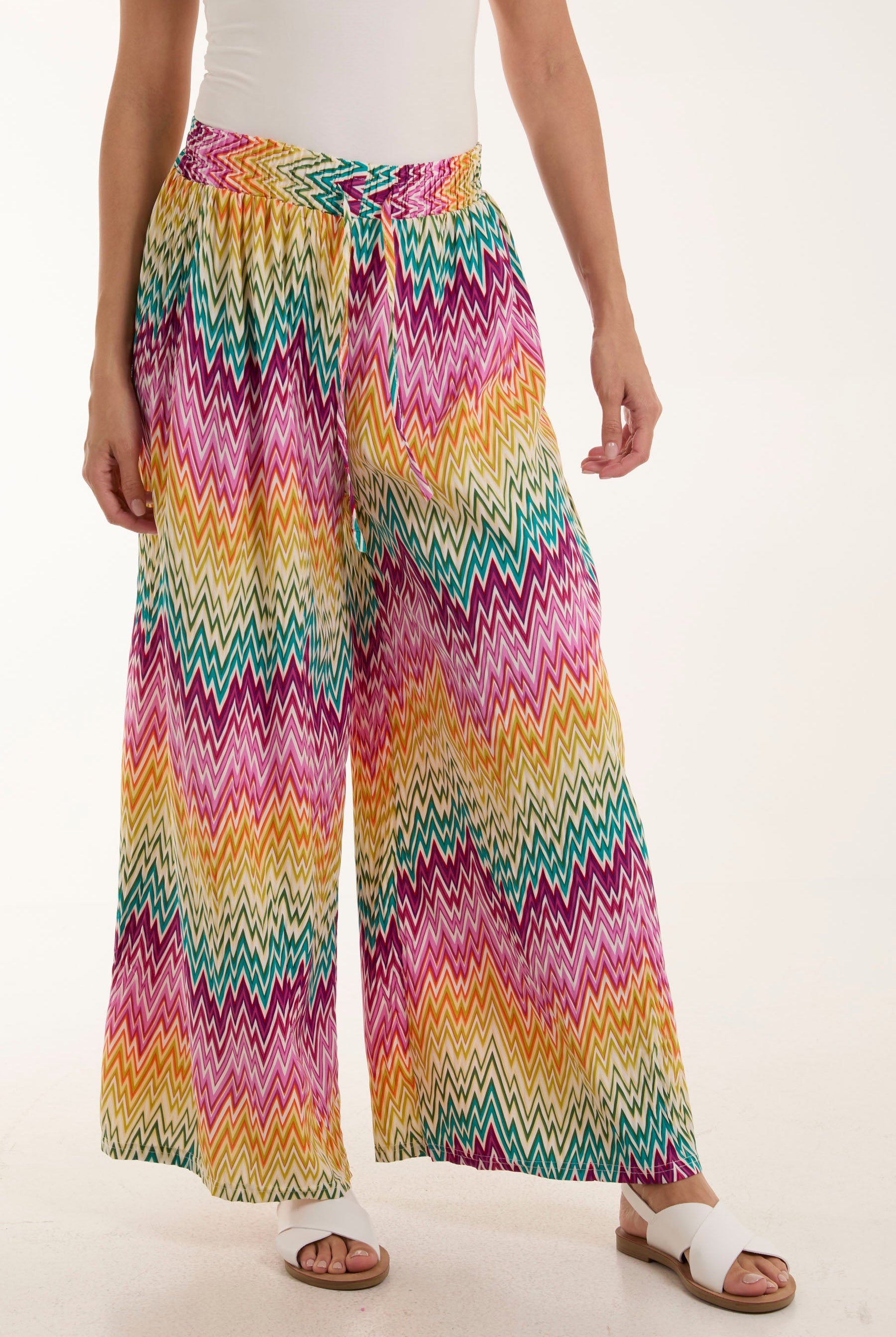 Zigzag Crushed Wide Leg Trousers Trousers WearAll