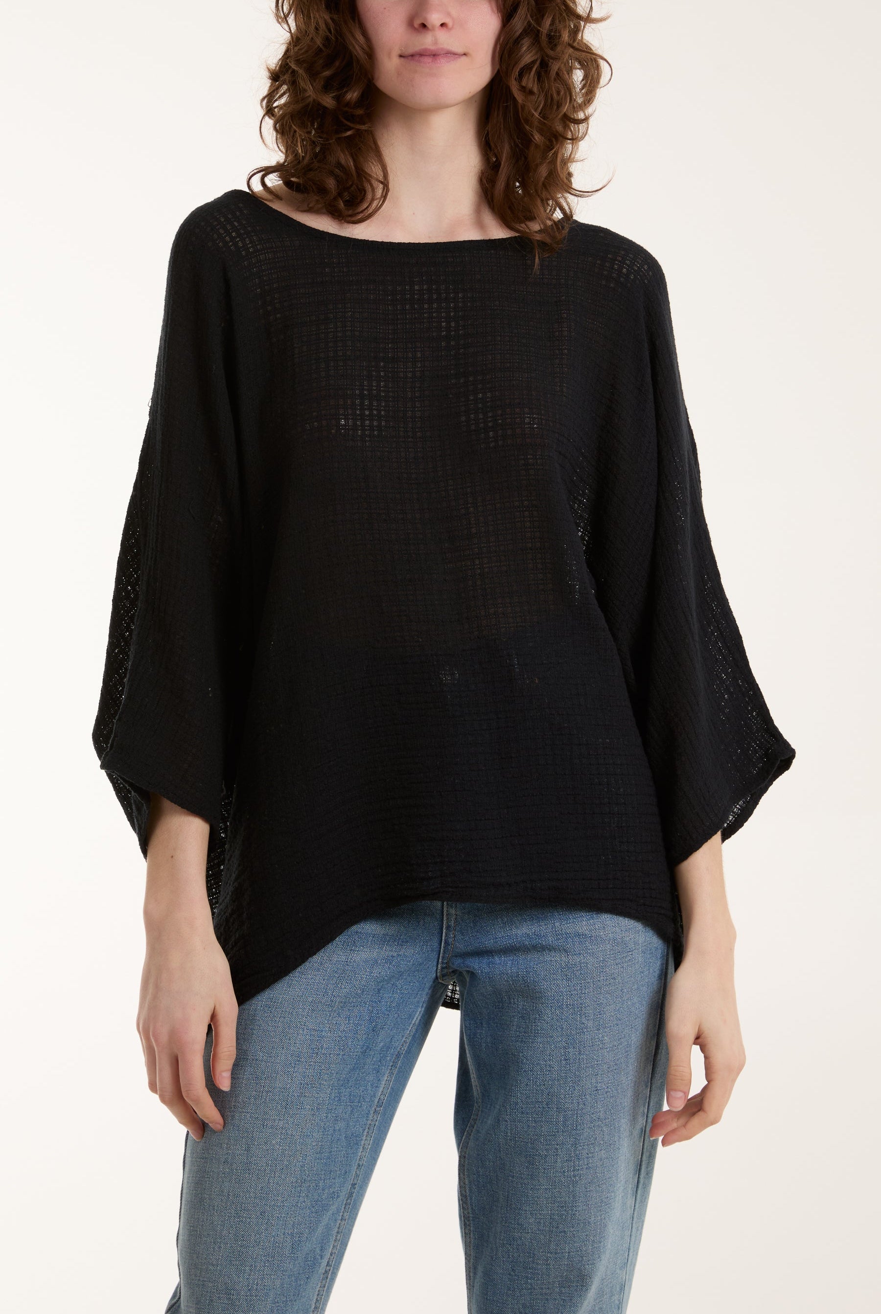 Texture Fabric Fine Cotton Blouse Tops WearAll Black One Size