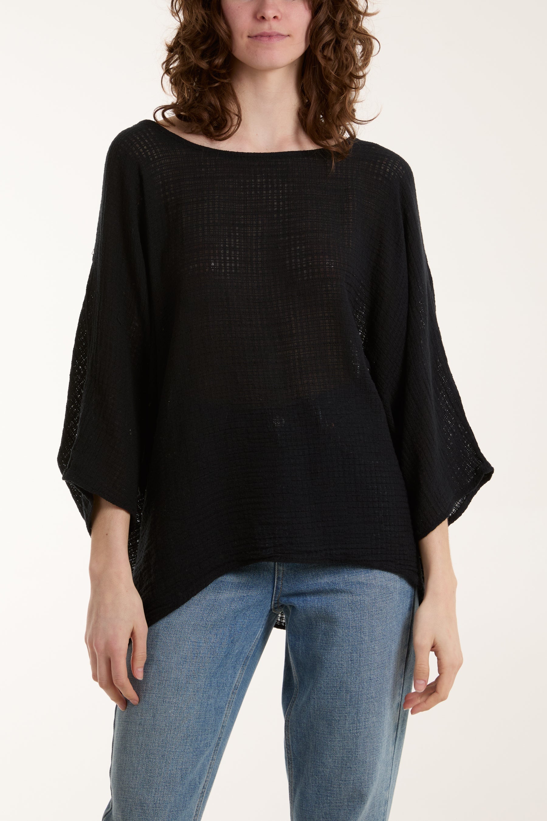 Texture Fabric Fine Cotton Blouse Tops WearAll Black One Size