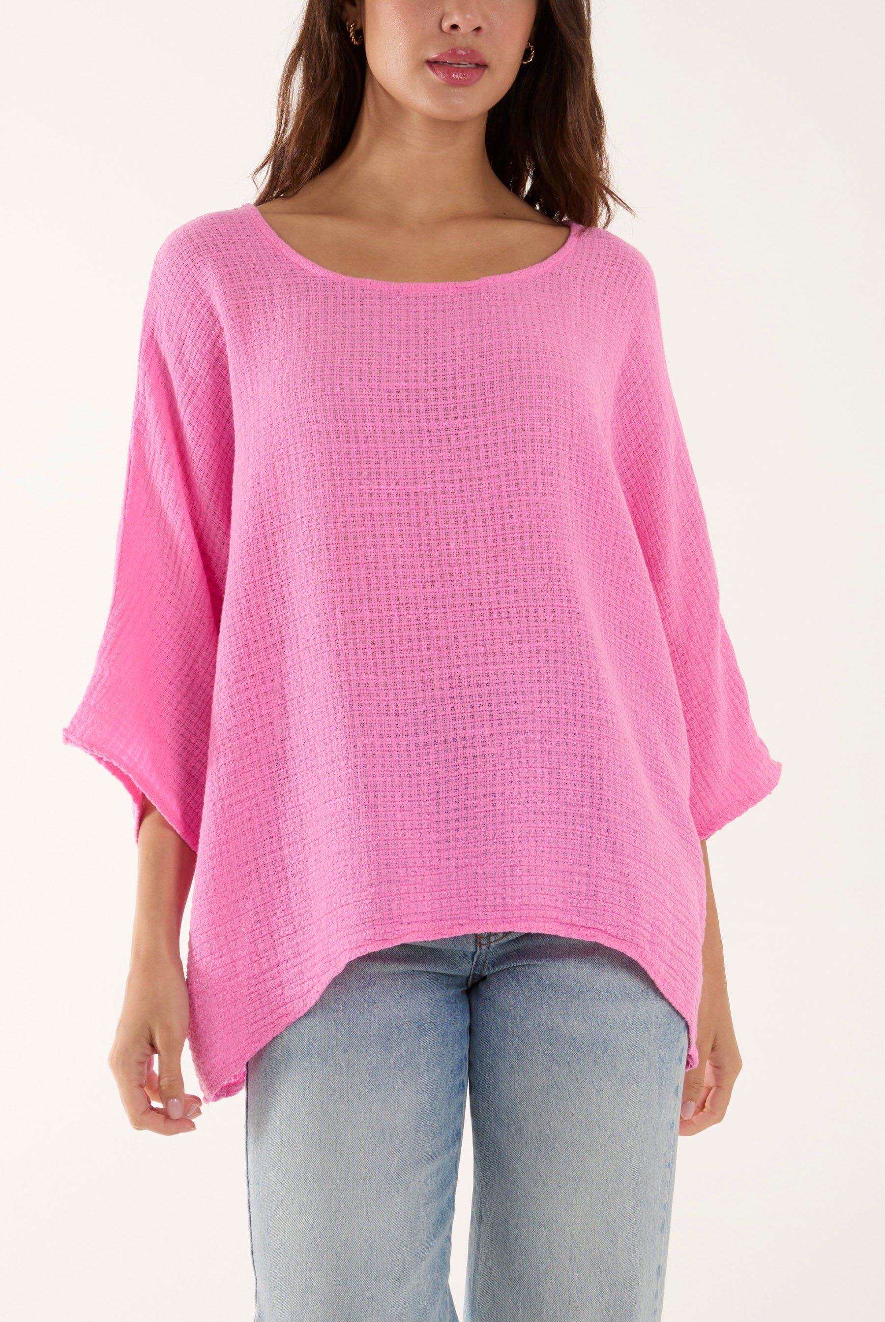 Texture Fabric Fine Cotton Blouse Tops WearAll BubbleGum Pink One Size