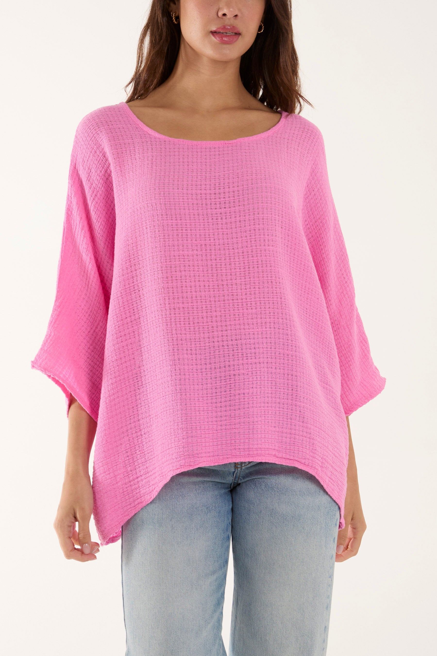 Texture Fabric Fine Cotton Blouse Tops WearAll BubbleGum Pink One Size