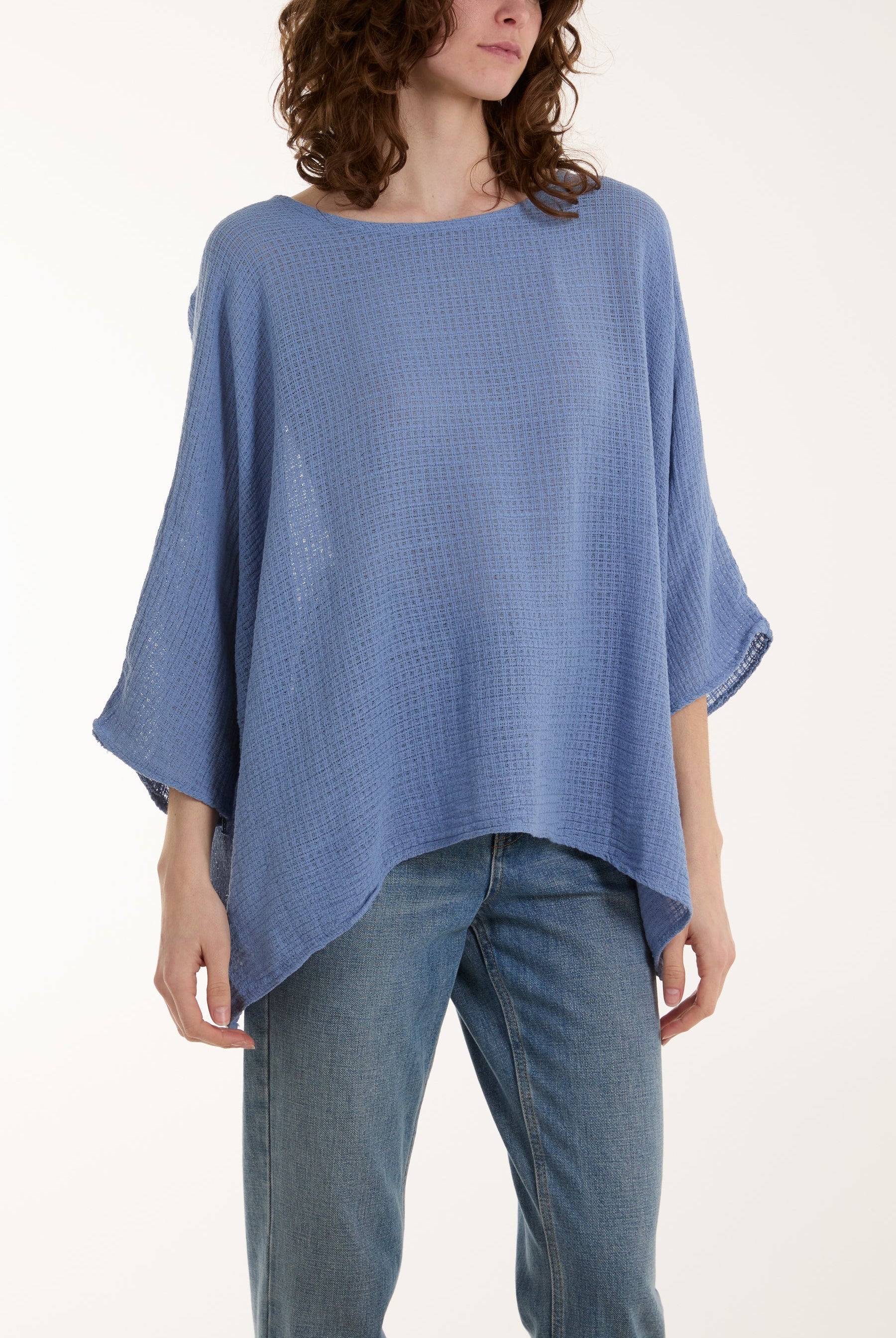 Texture Fabric Fine Cotton Blouse Tops WearAll Denim One Size