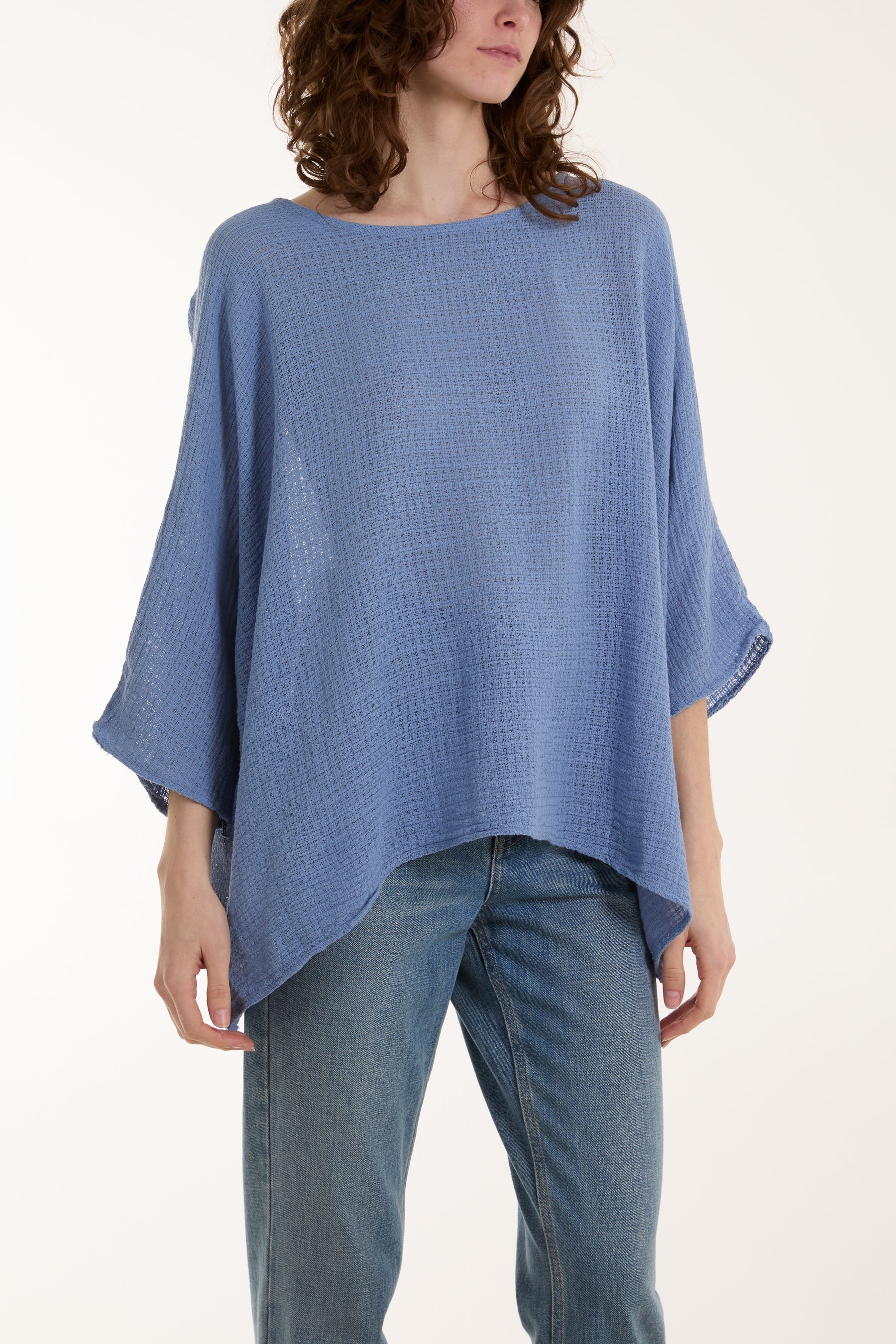 Texture Fabric Fine Cotton Blouse Tops WearAll Denim One Size