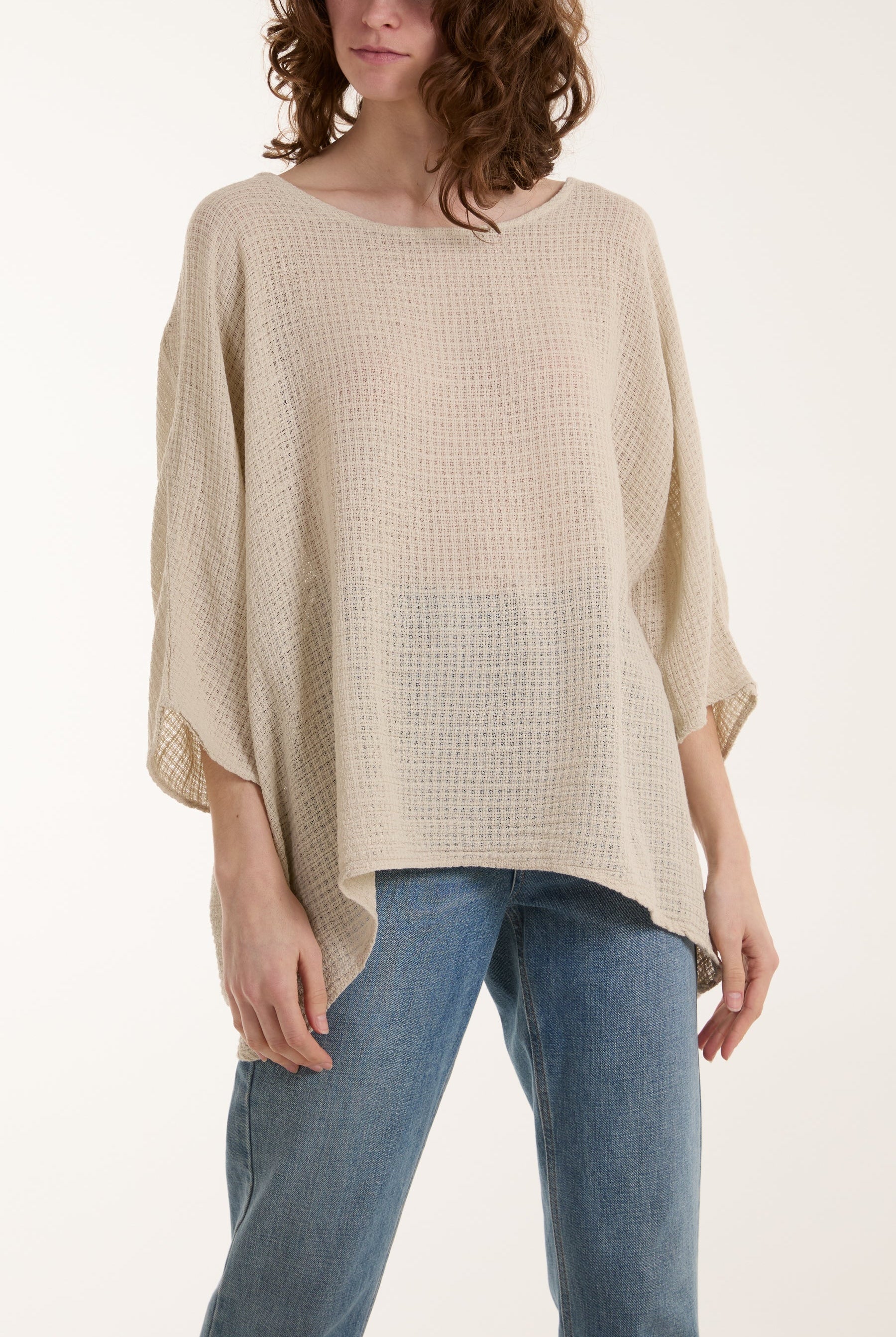 Texture Fabric Fine Cotton Blouse Tops WearAll Stone One Size