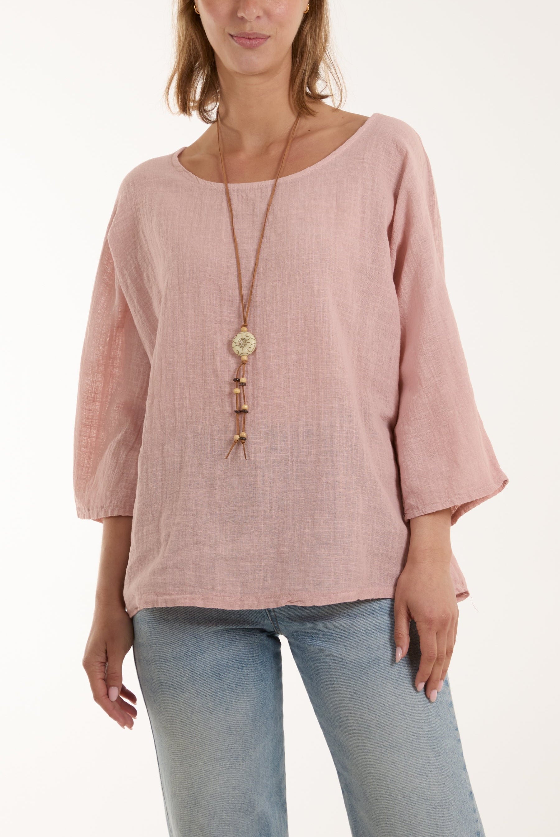 Necklace 3/4 Sleeve Blouse Blouses WearAll Blush One Size