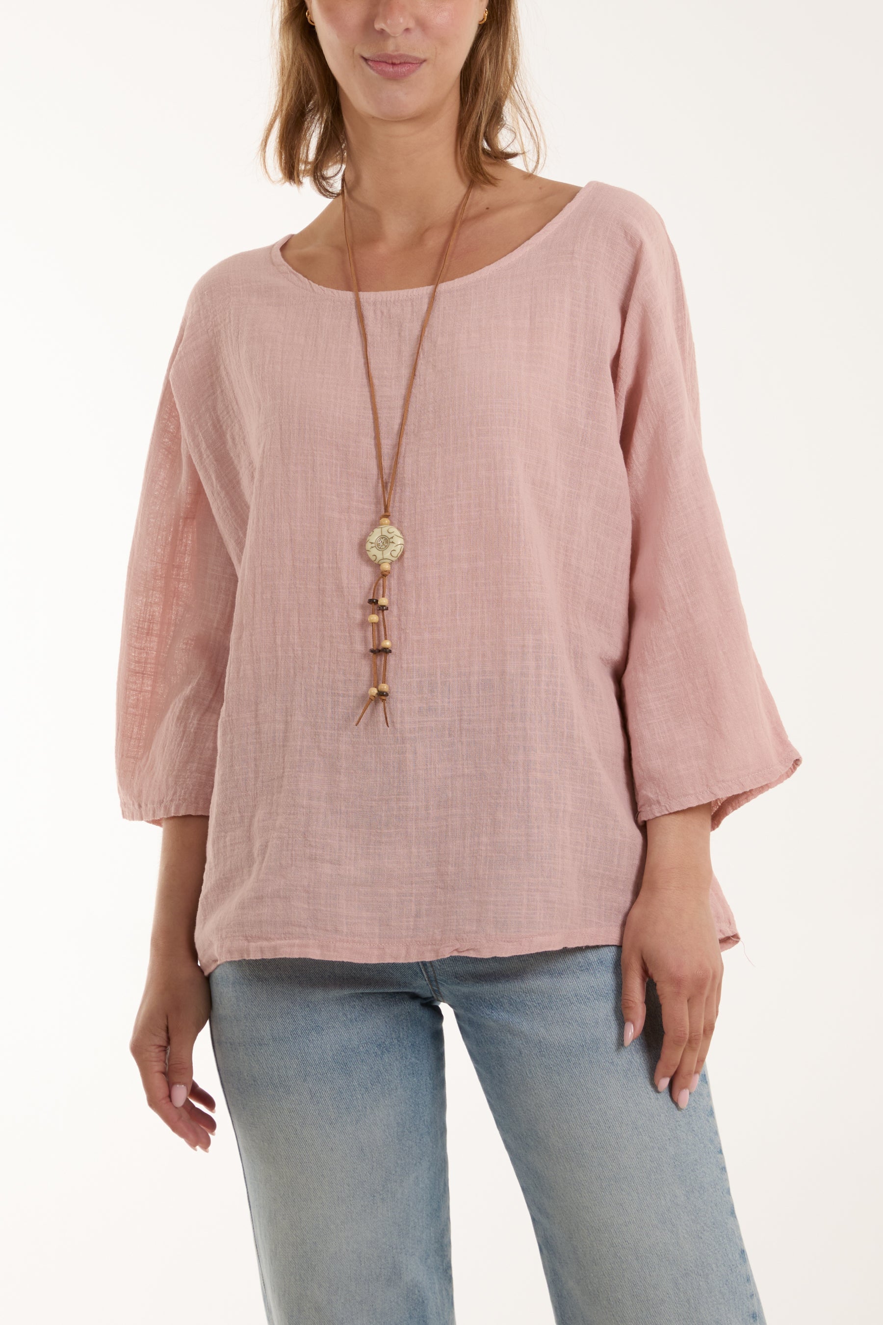 Necklace 3/4 Sleeve Blouse Blouses WearAll Blush One Size