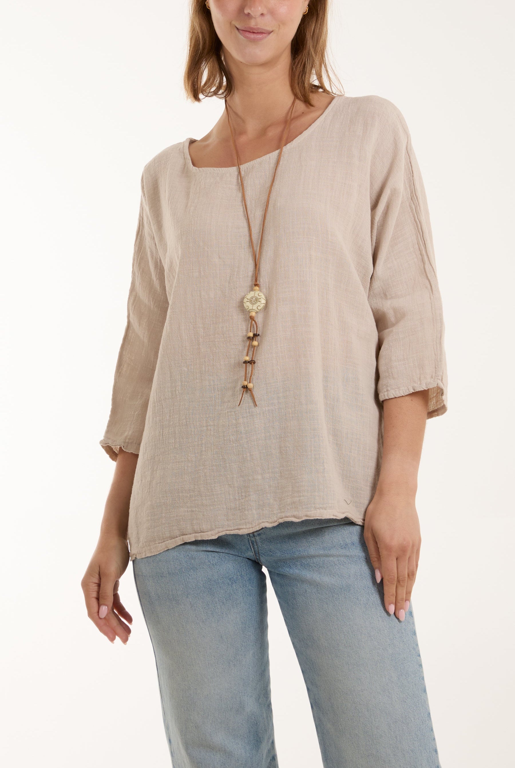 Necklace 3/4 Sleeve Blouse Blouses WearAll Stone One Size