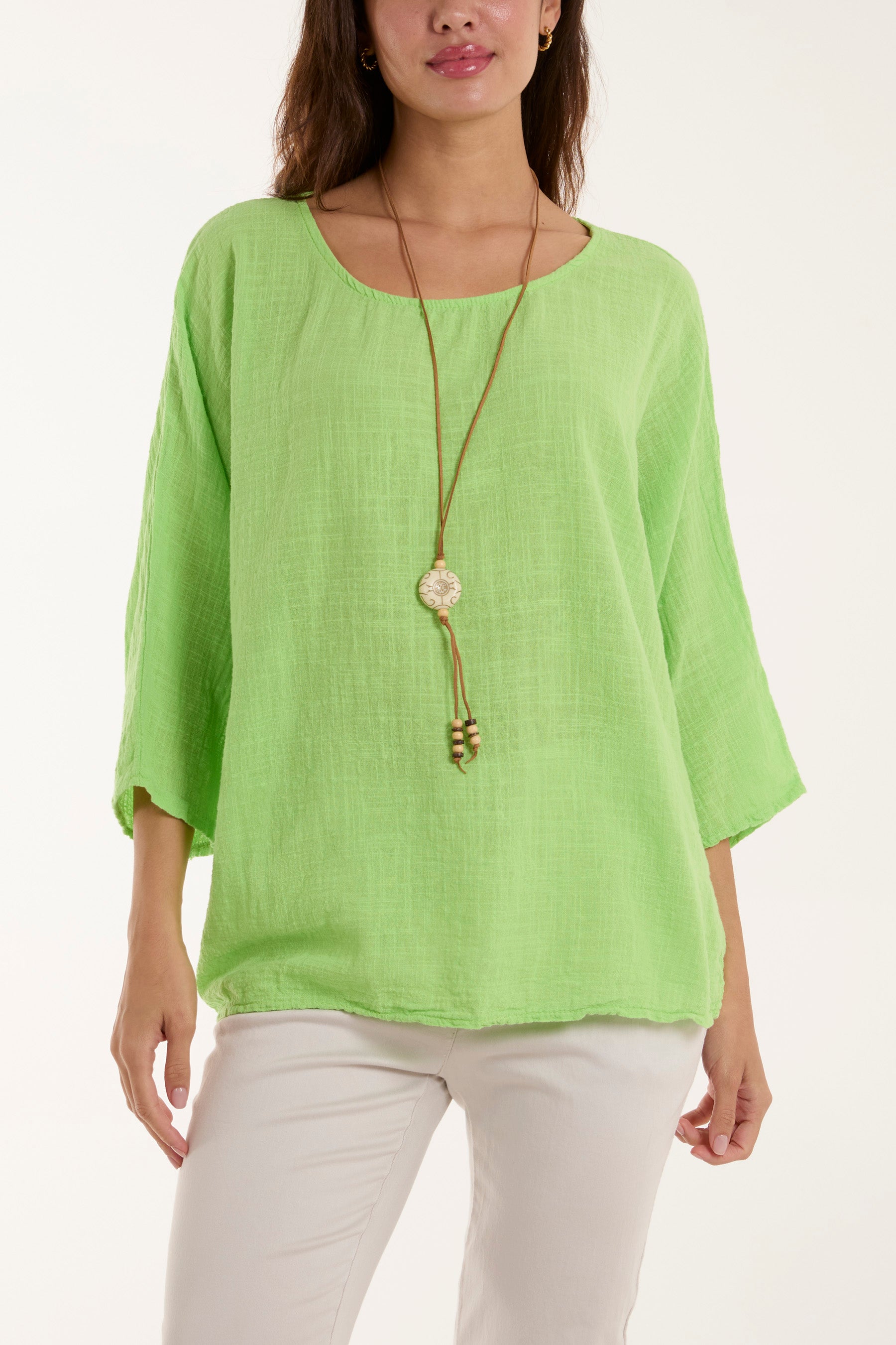 Necklace 3/4 Sleeve Blouse Blouses WearAll Lime One Size