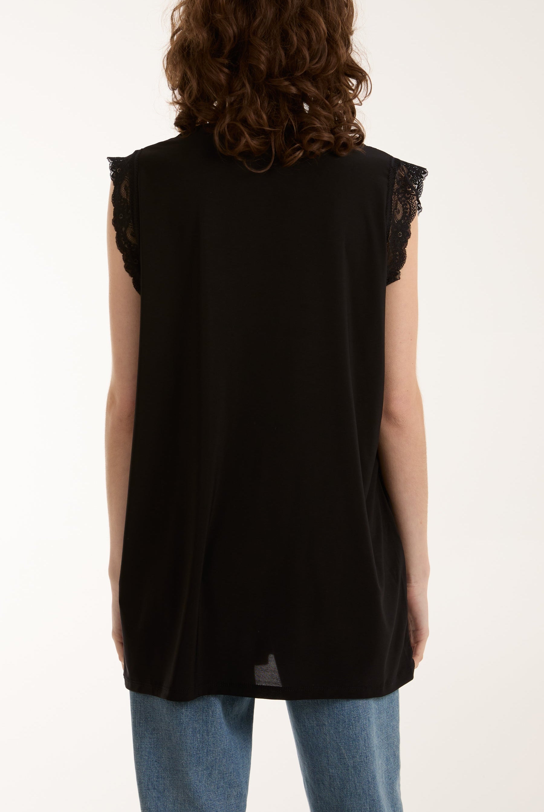 Lace Trim Sleeveless Top Tops WearAll