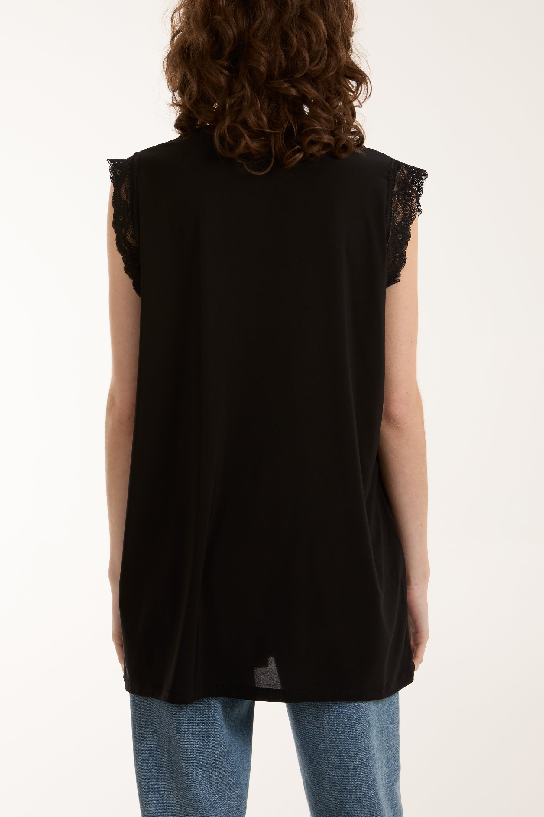 Lace Trim Sleeveless Top Tops WearAll
