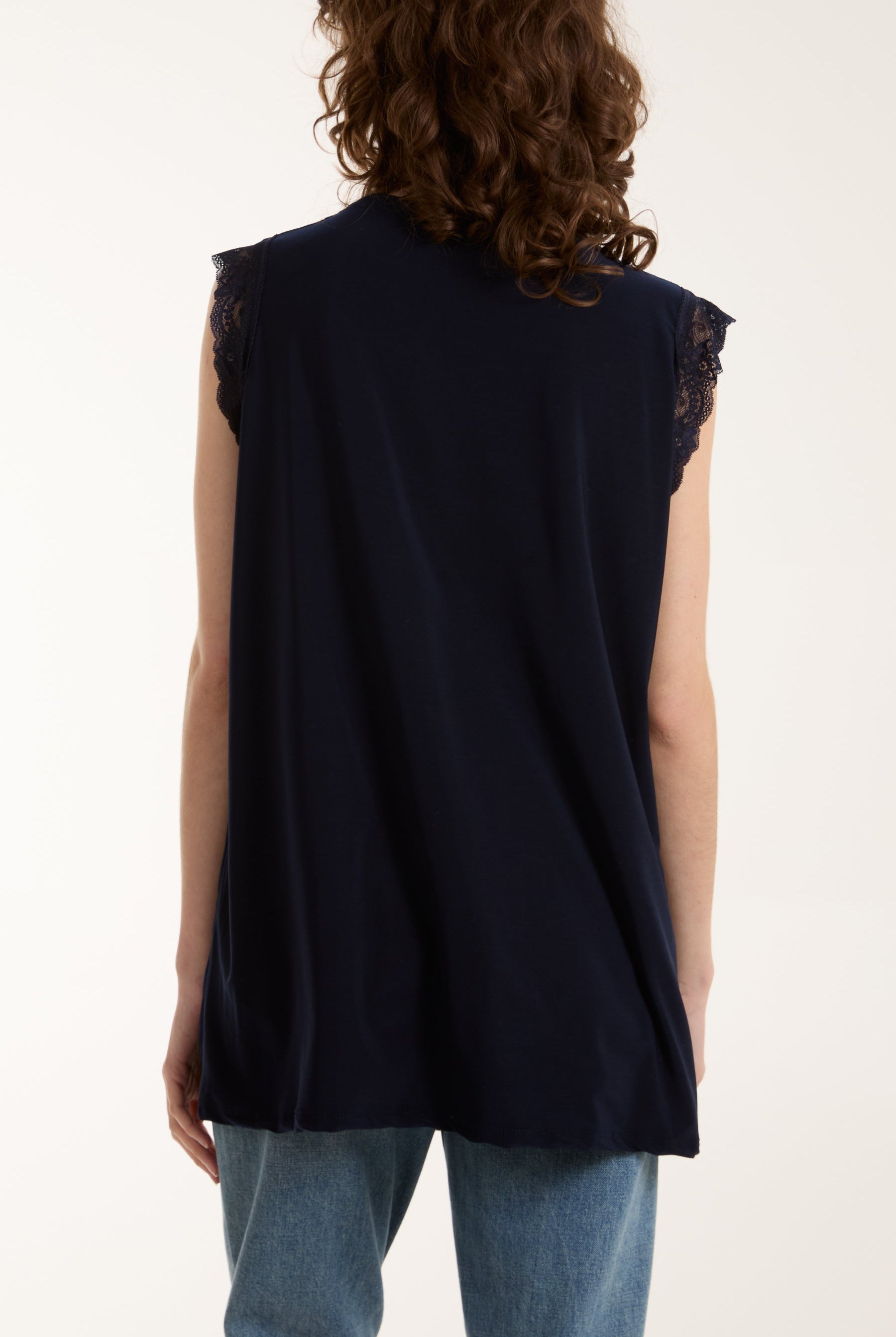 Lace Trim Sleeveless Top Tops WearAll