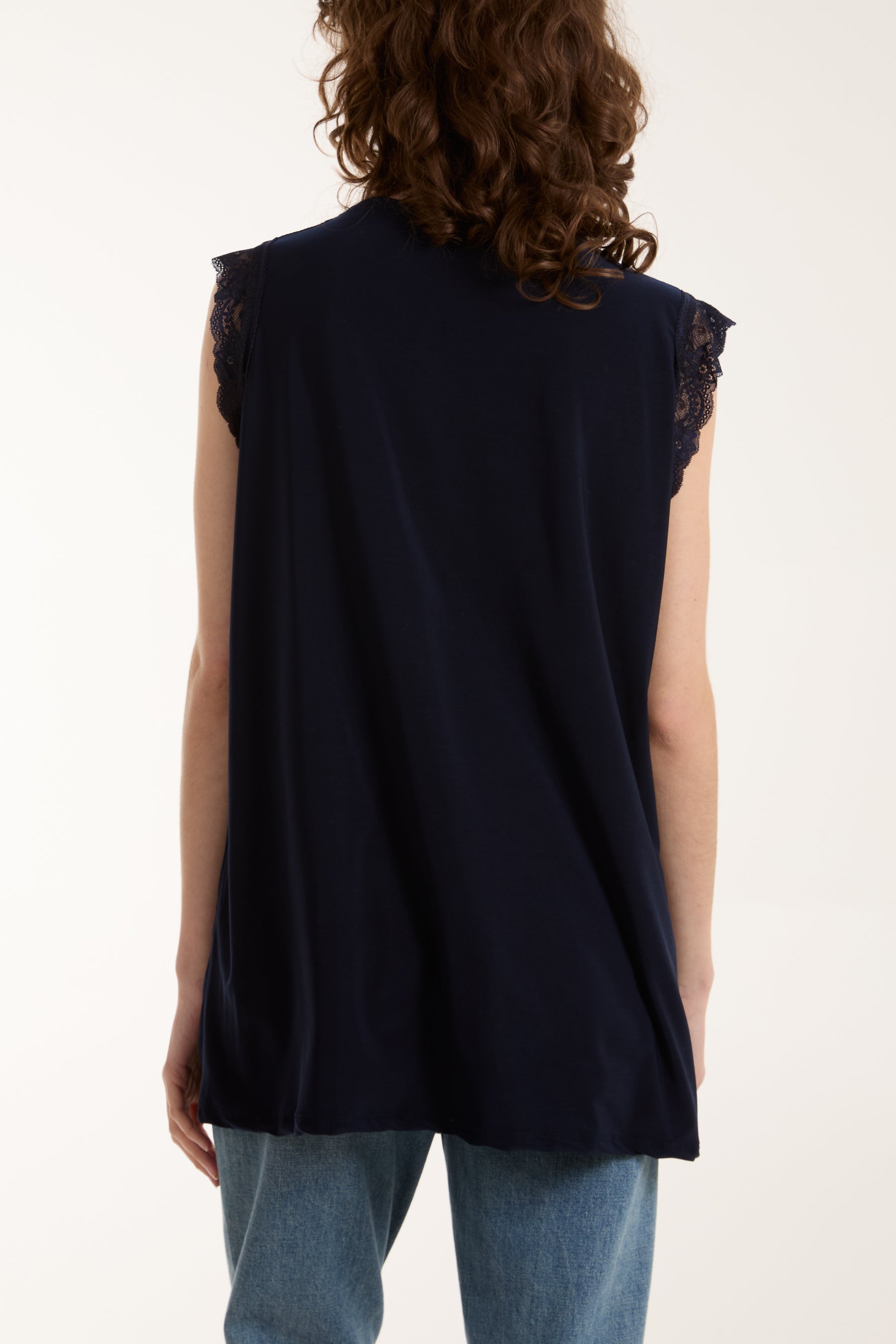 Lace Trim Sleeveless Top Tops WearAll