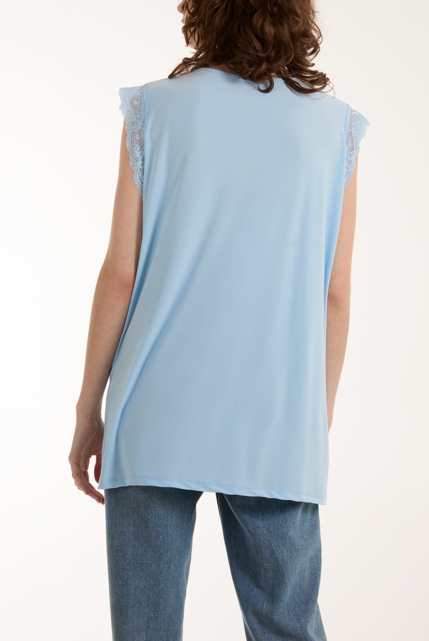 Lace Trim Sleeveless Top Tops WearAll