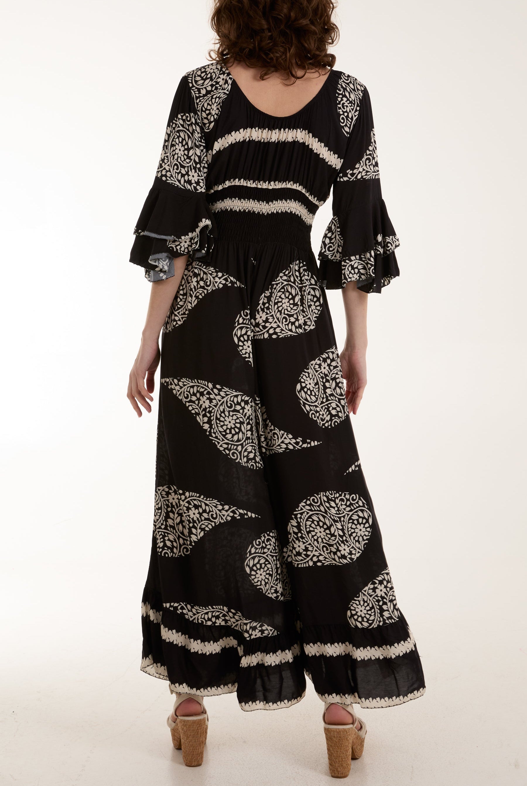 Paisley Print Ruffle Sleeve Jumpsuit Jumpsuits WearAll