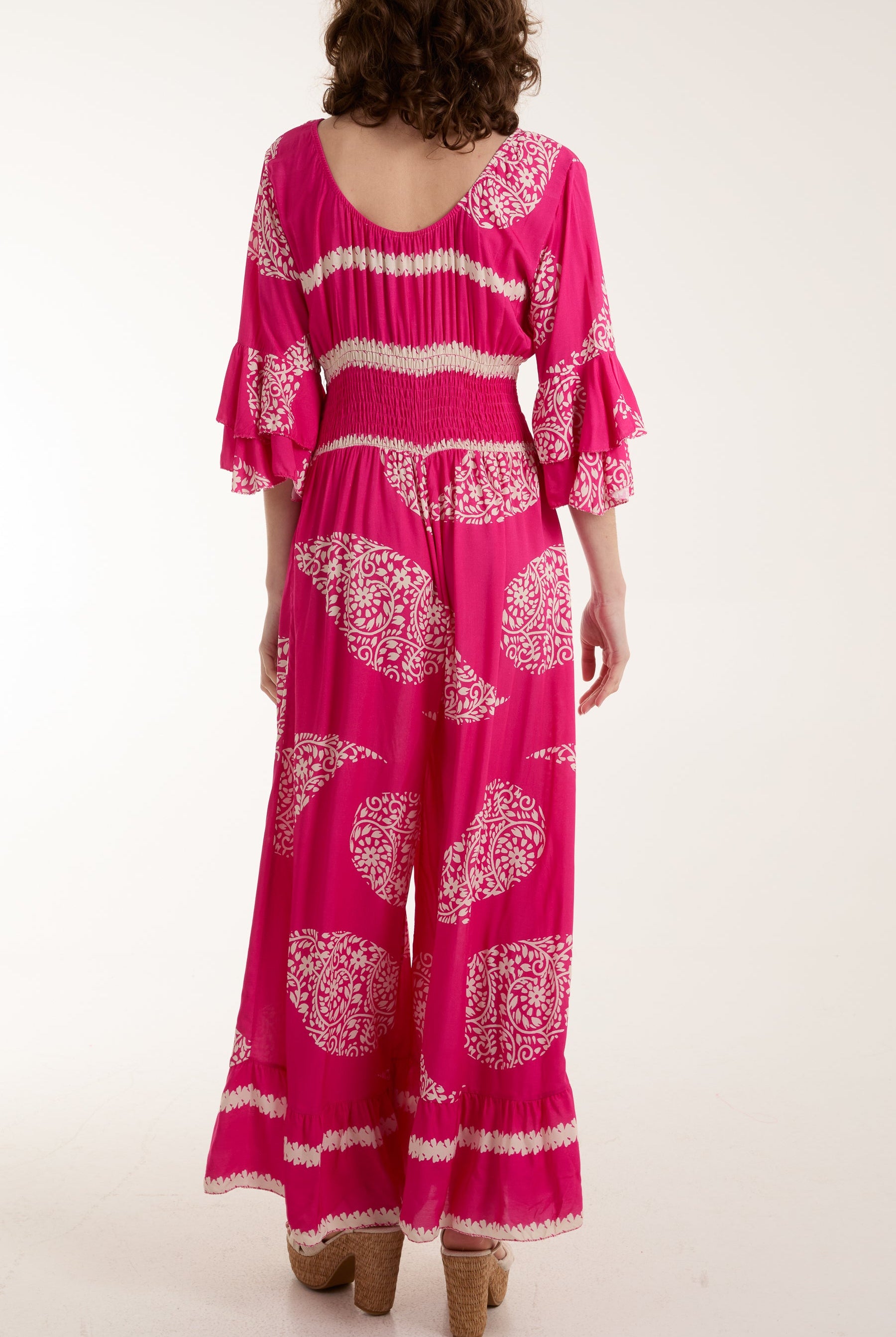 Paisley Print Ruffle Sleeve Jumpsuit Jumpsuits WearAll