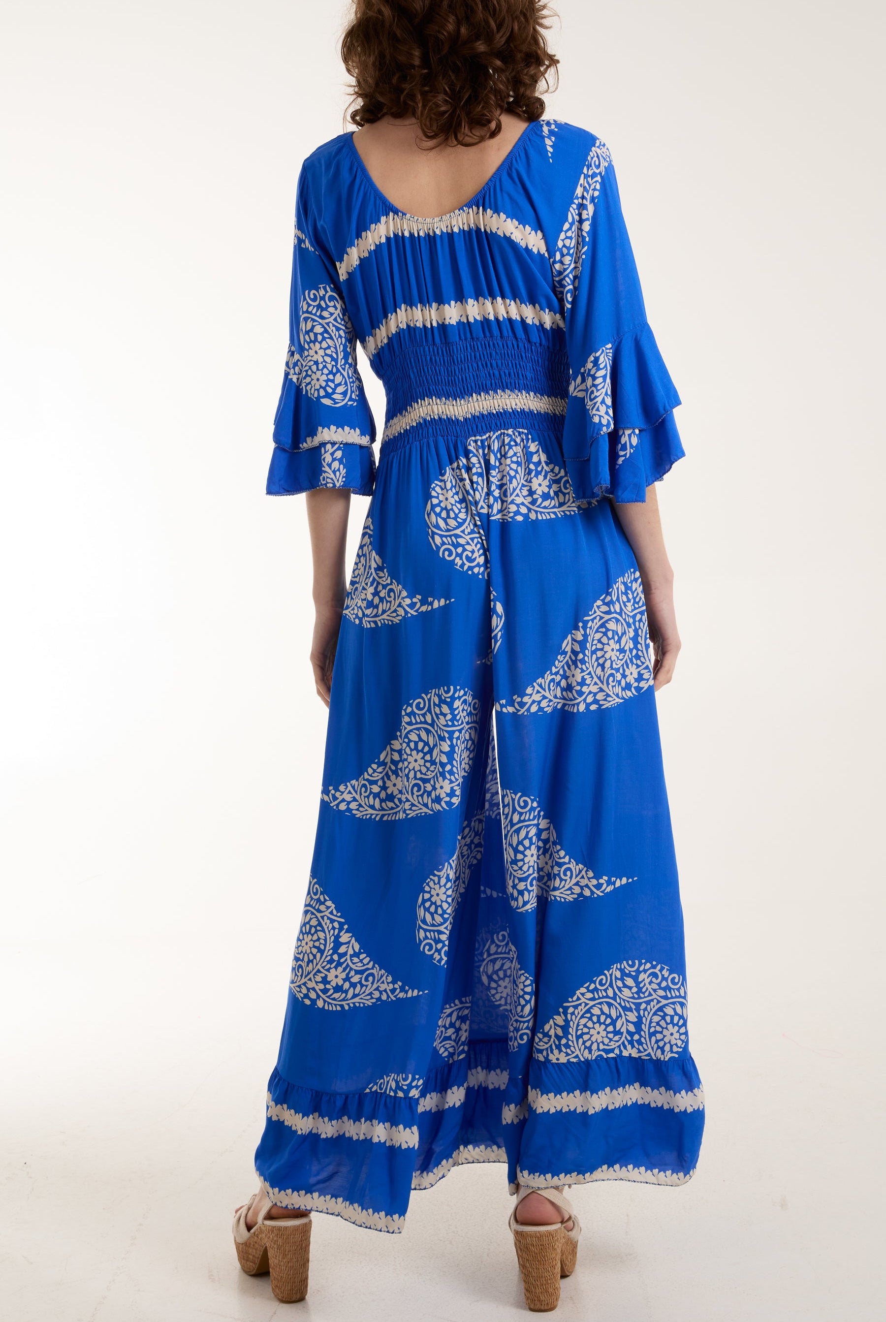 Paisley Print Ruffle Sleeve Jumpsuit Jumpsuits WearAll