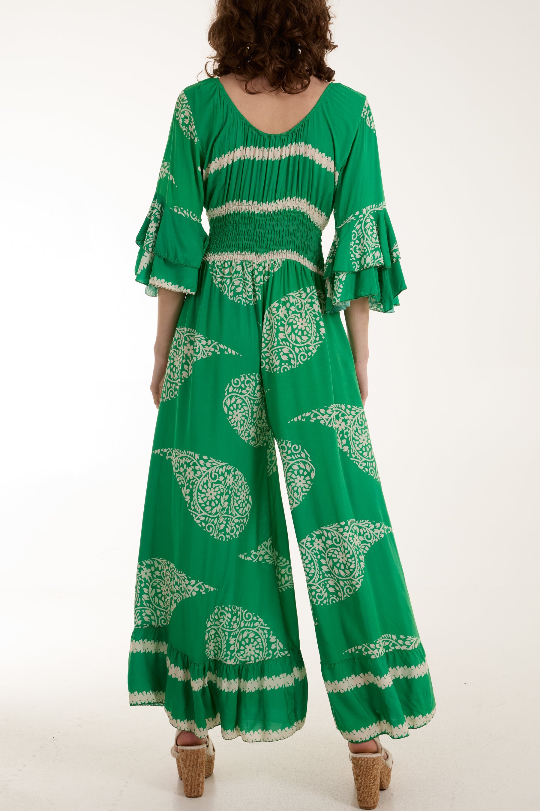 Paisley Print Ruffle Sleeve Jumpsuit Jumpsuits WearAll