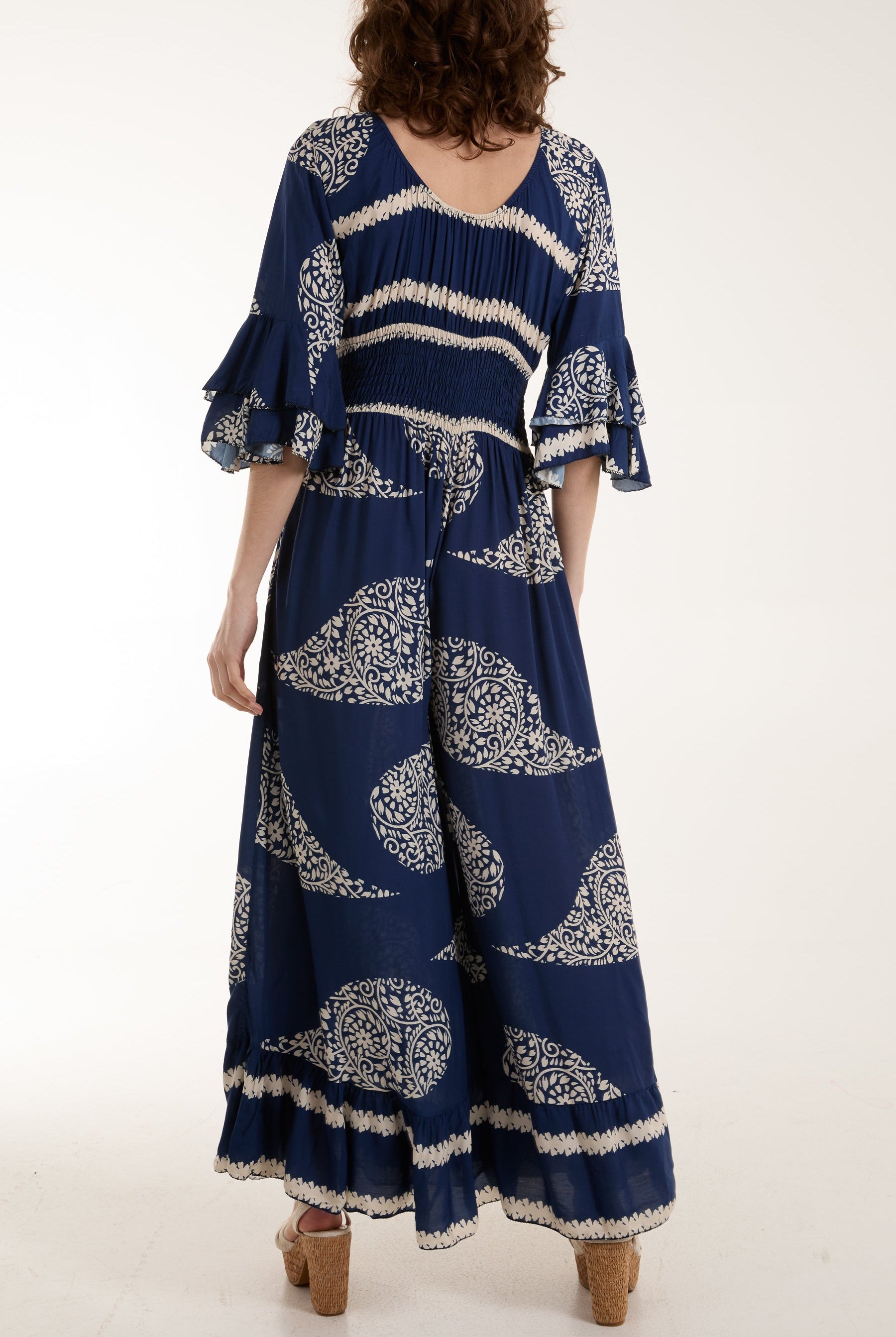 Paisley Print Ruffle Sleeve Jumpsuit Jumpsuits WearAll