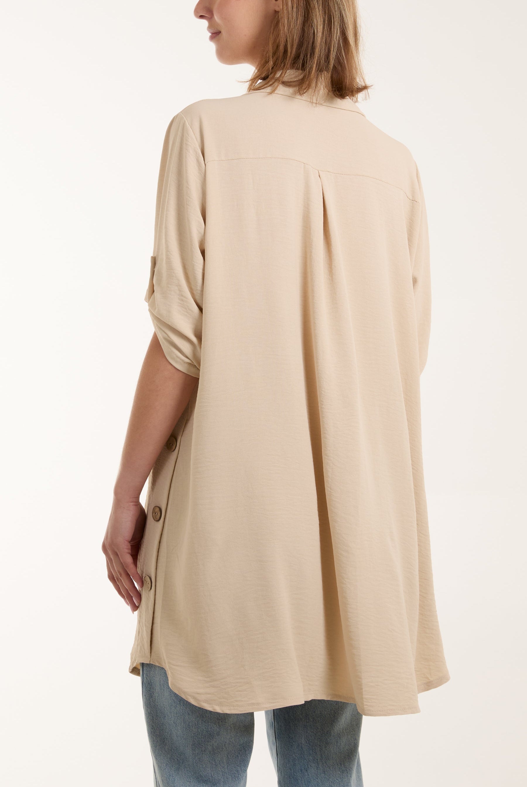 Side Button Detail Floaty Shirt Shirts WearAll