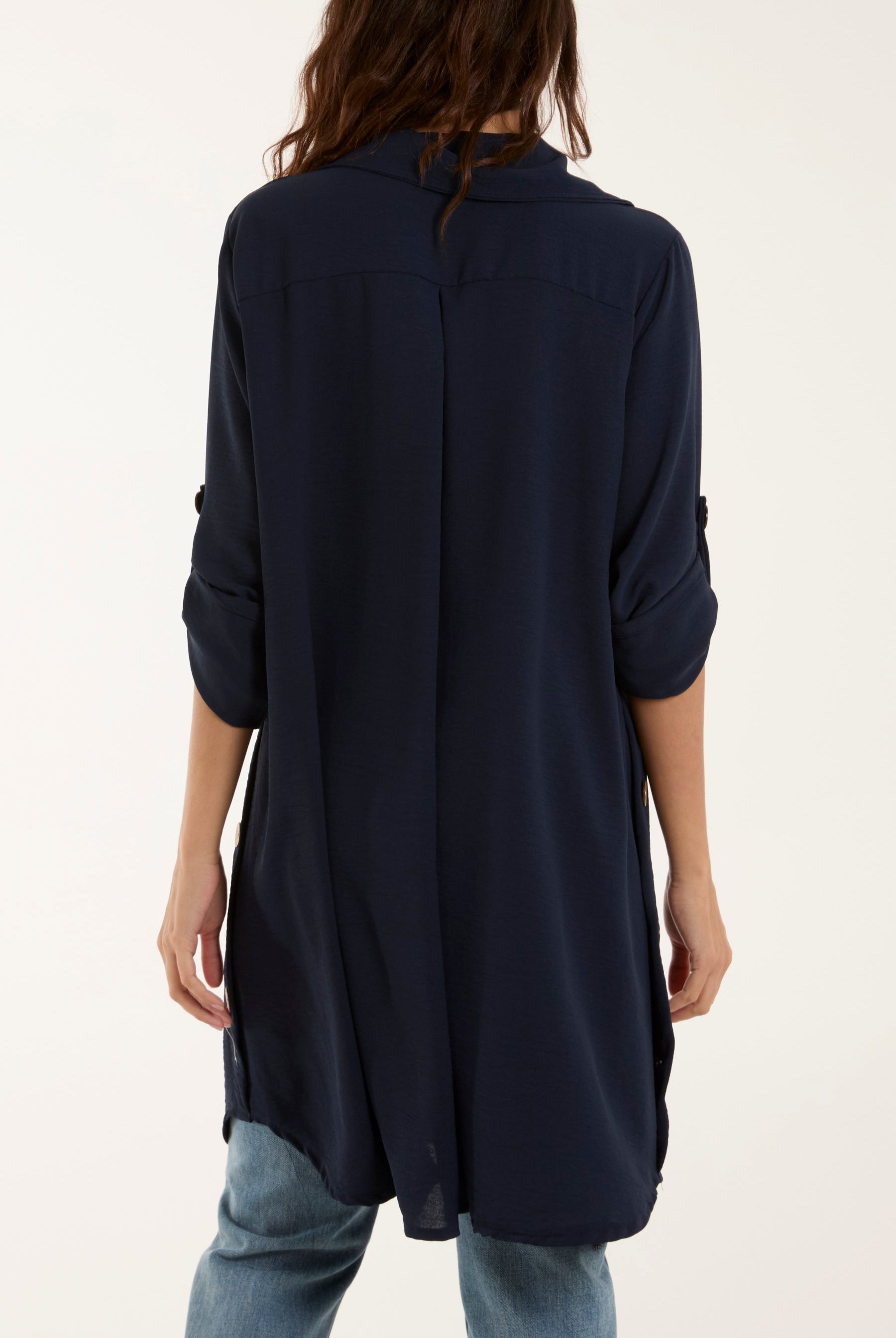 Side Button Detail Floaty Shirt Shirts WearAll