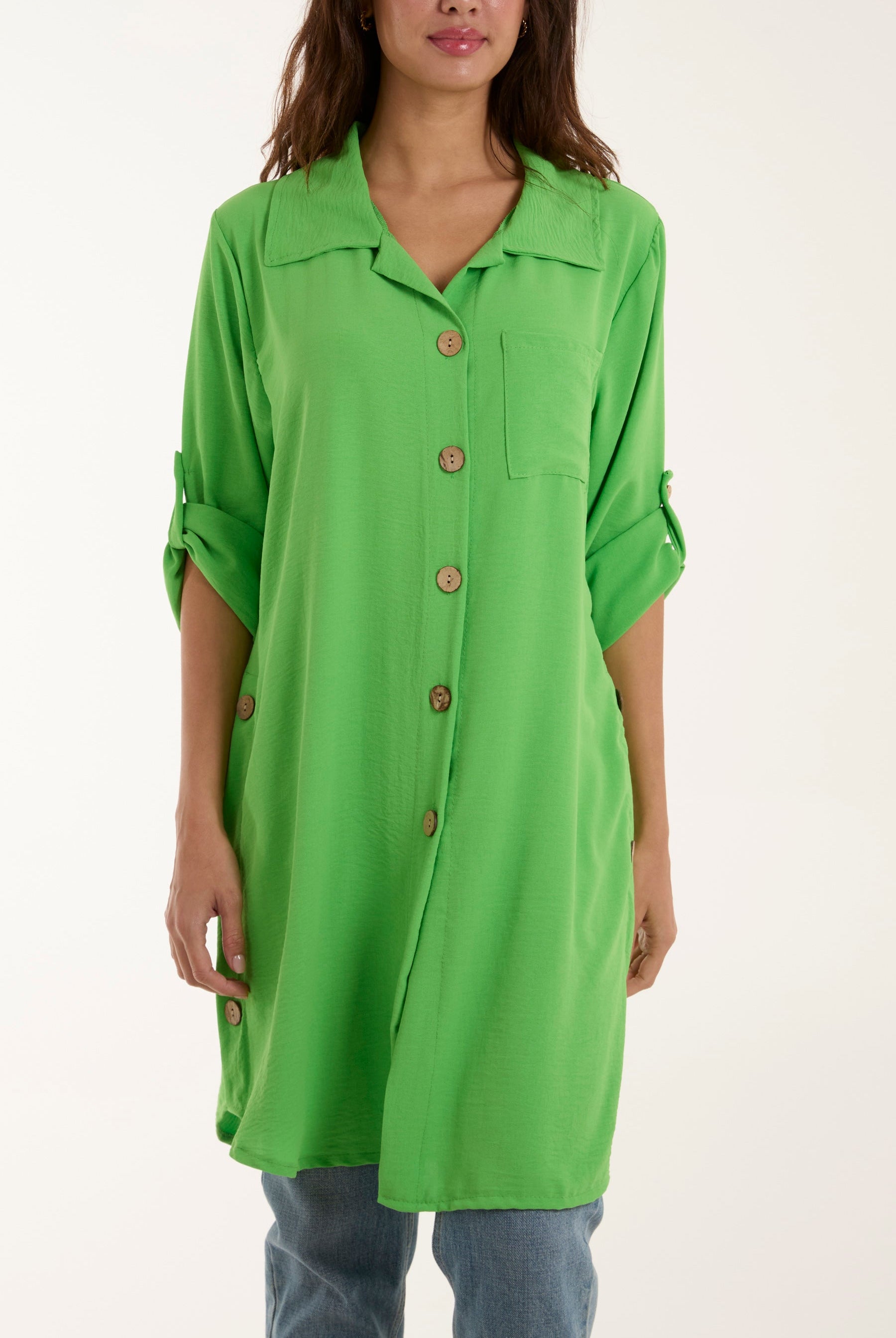 Side Button Detail Floaty Shirt Shirts WearAll