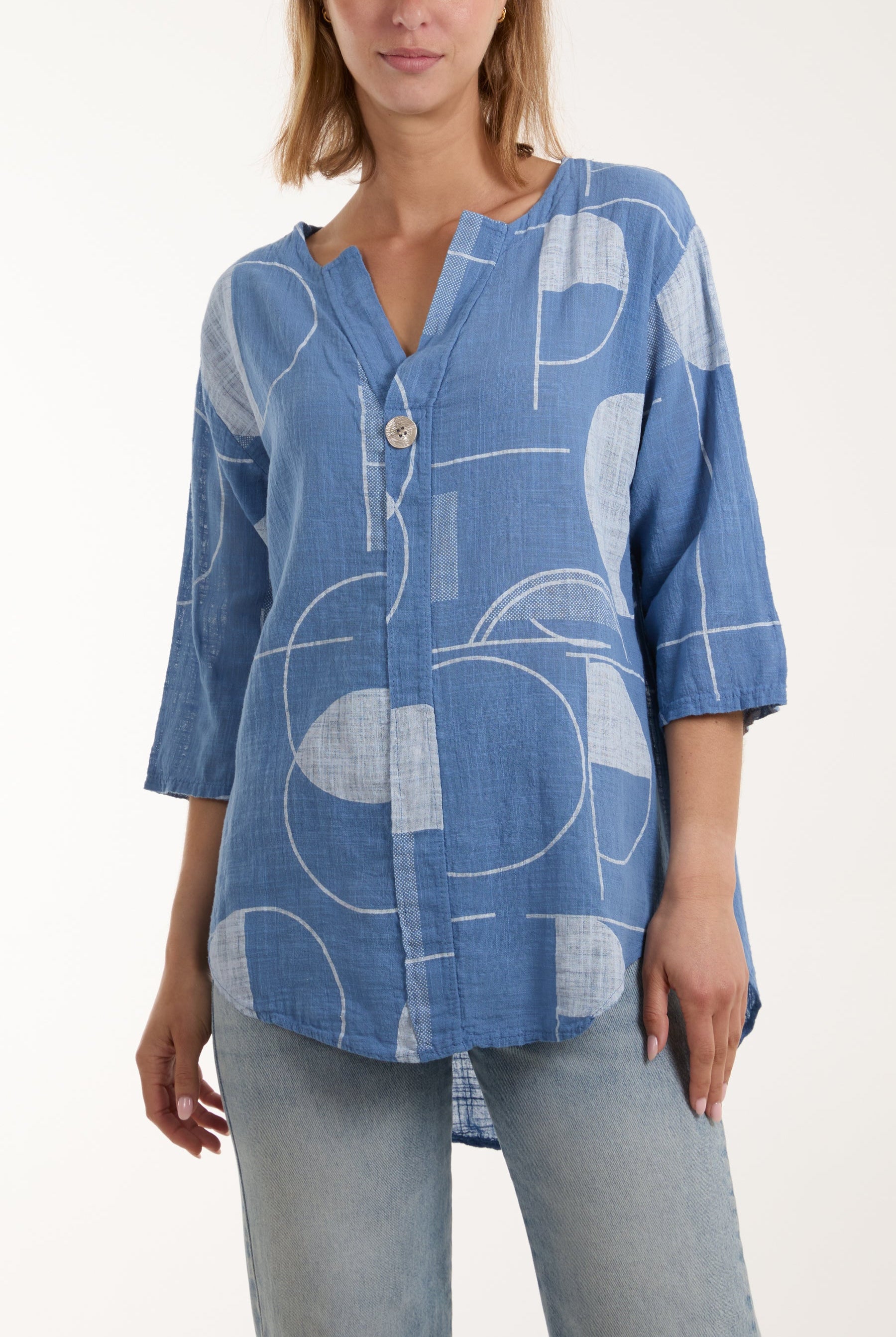 Geometric Shapes Silver Button Top Tops WearAll Denim One Size
