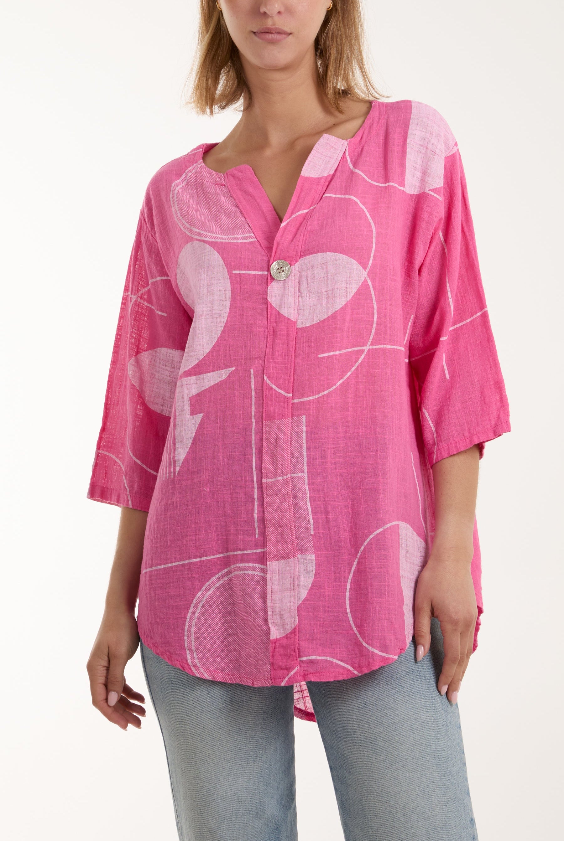 Geometric Shapes Silver Button Top Tops WearAll Hot Pink One Size