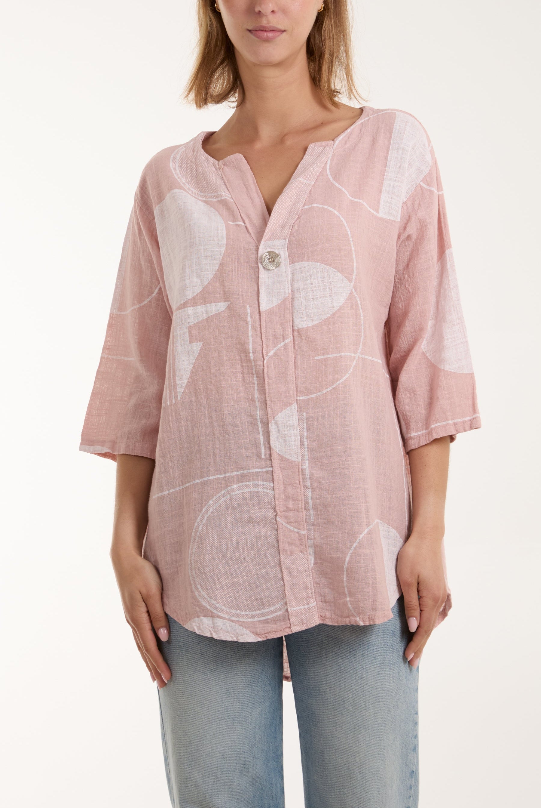 Geometric Shapes Silver Button Top Tops WearAll Blush One Size